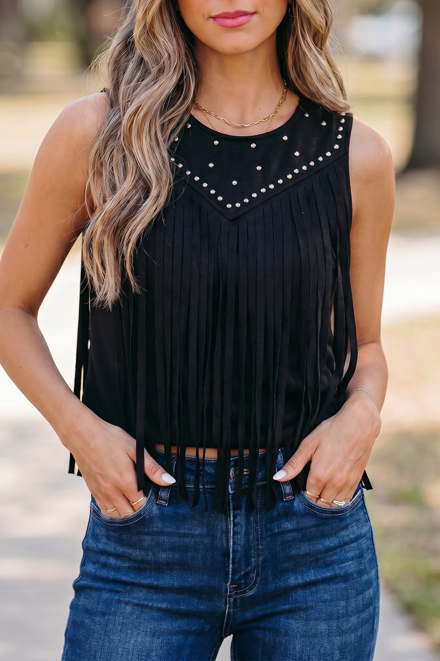 Black Tassel Stud Top WTW