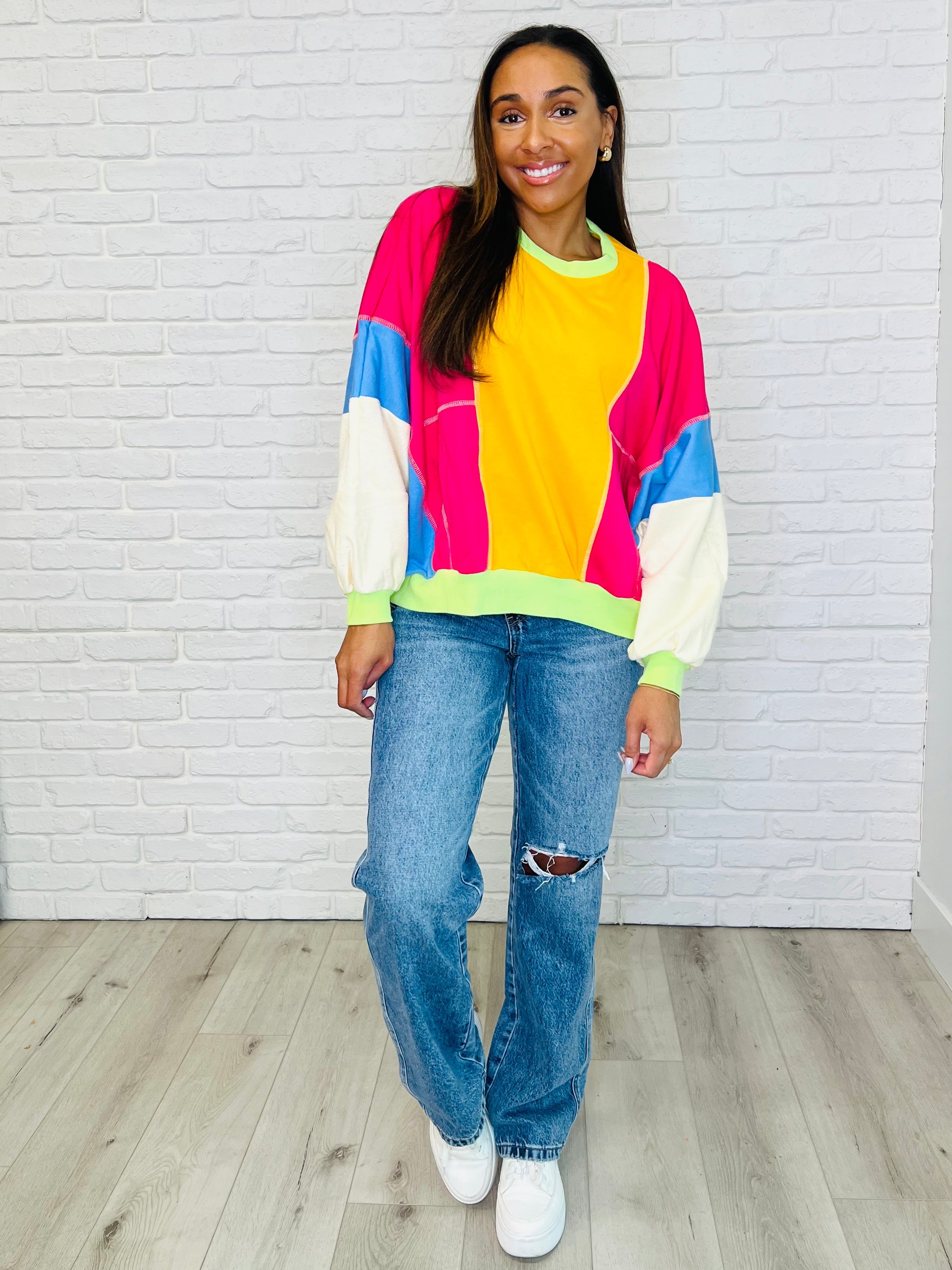 Blockbuster Color Block Pullover in Bright