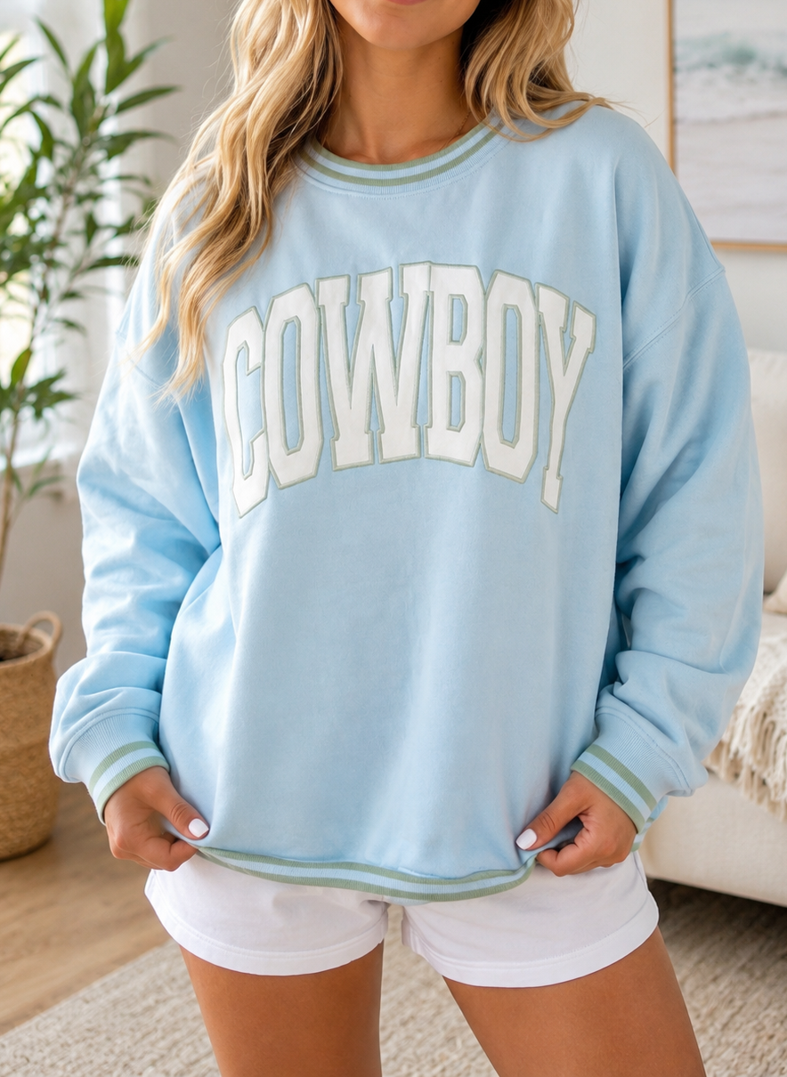 Blue Embroidered Cowboy Sweatshirt WTW