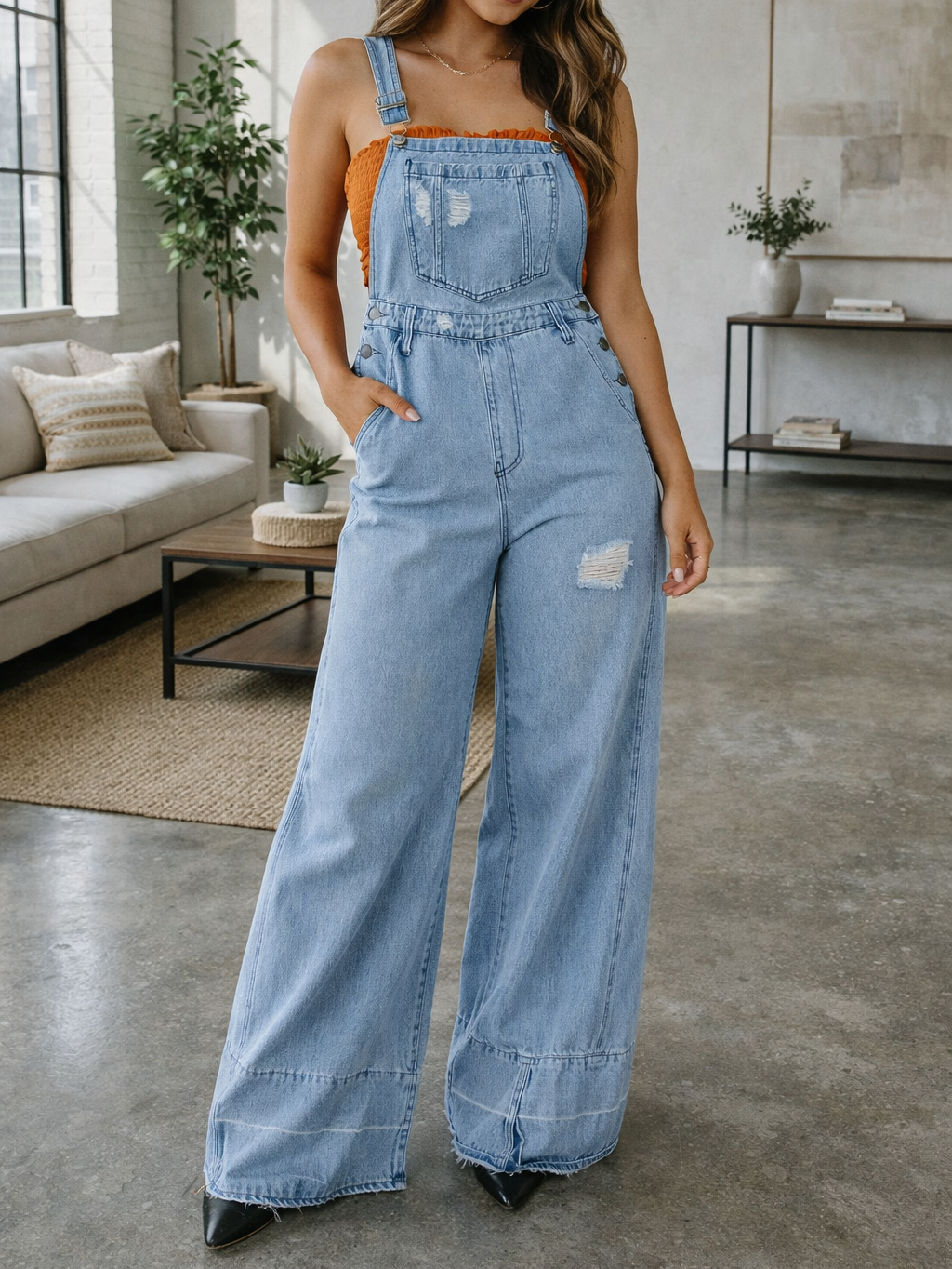 Blue Retro Distressed Jumpsuit WTW