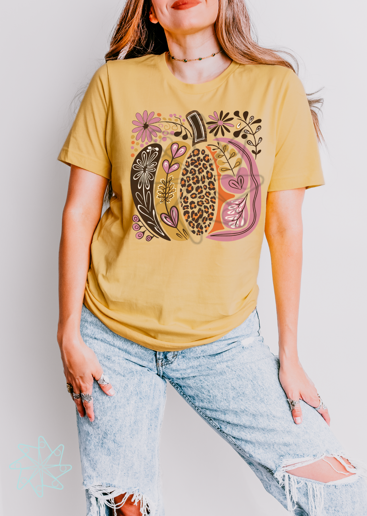 Boho Floral Fall Pumpkin Tee