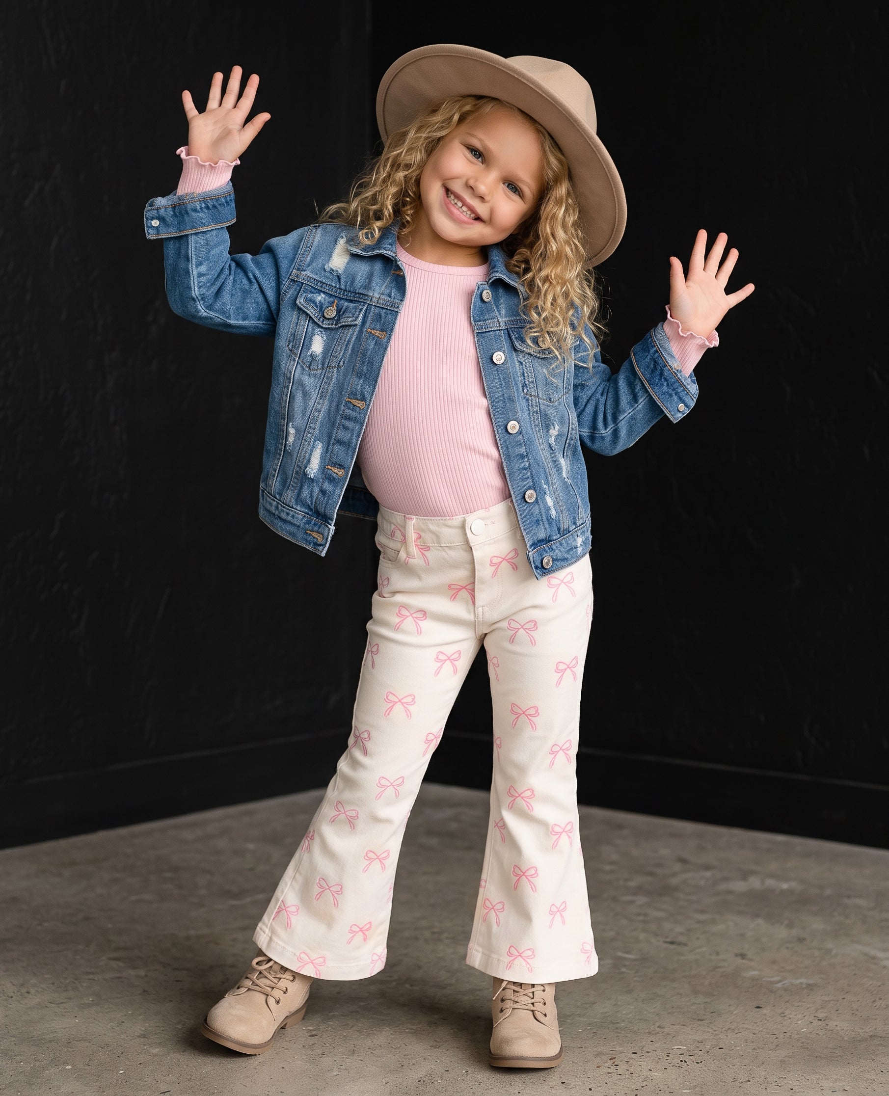 Pink Bow Flare Jeans
