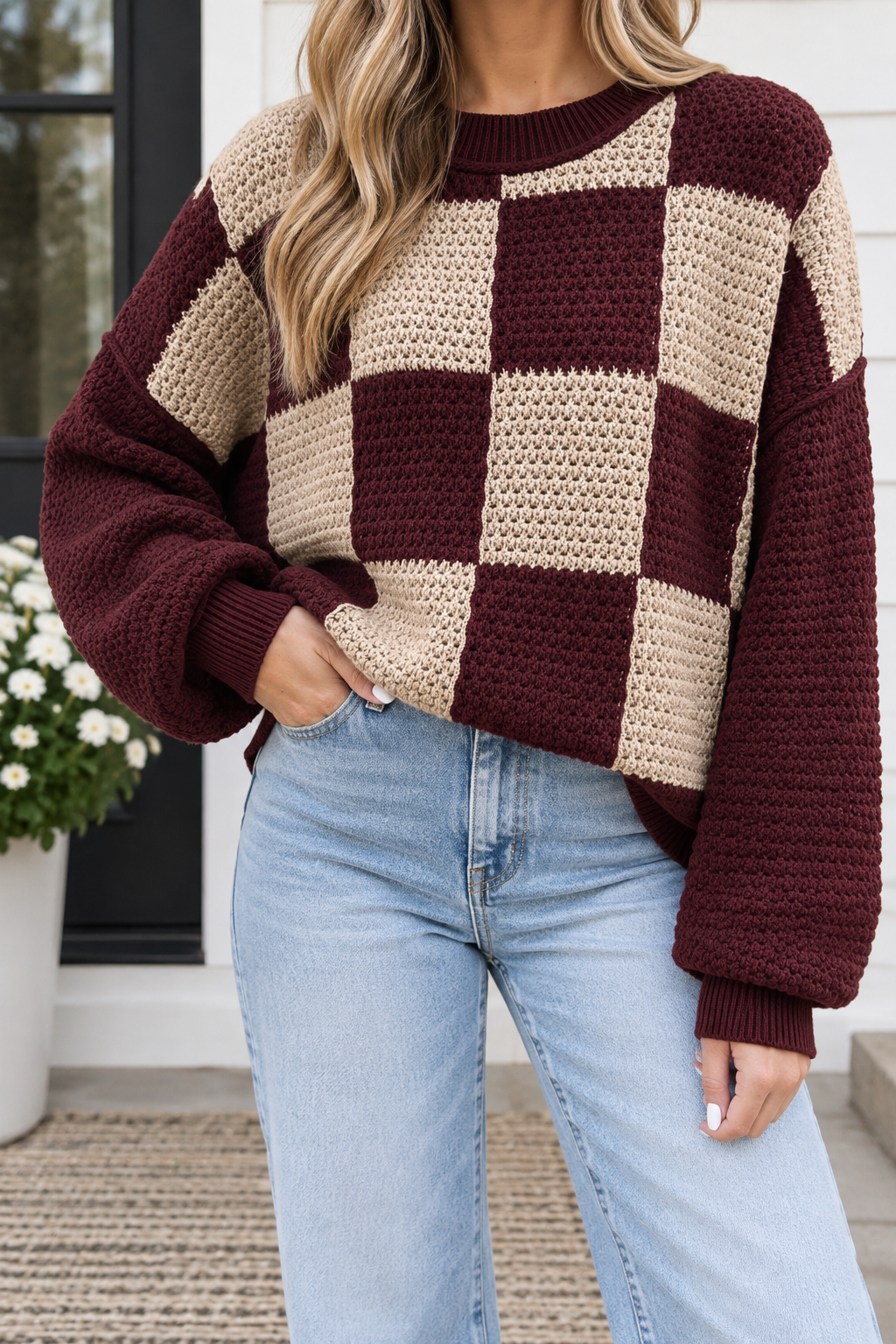 Brown Checkered Knit Sweater WTW