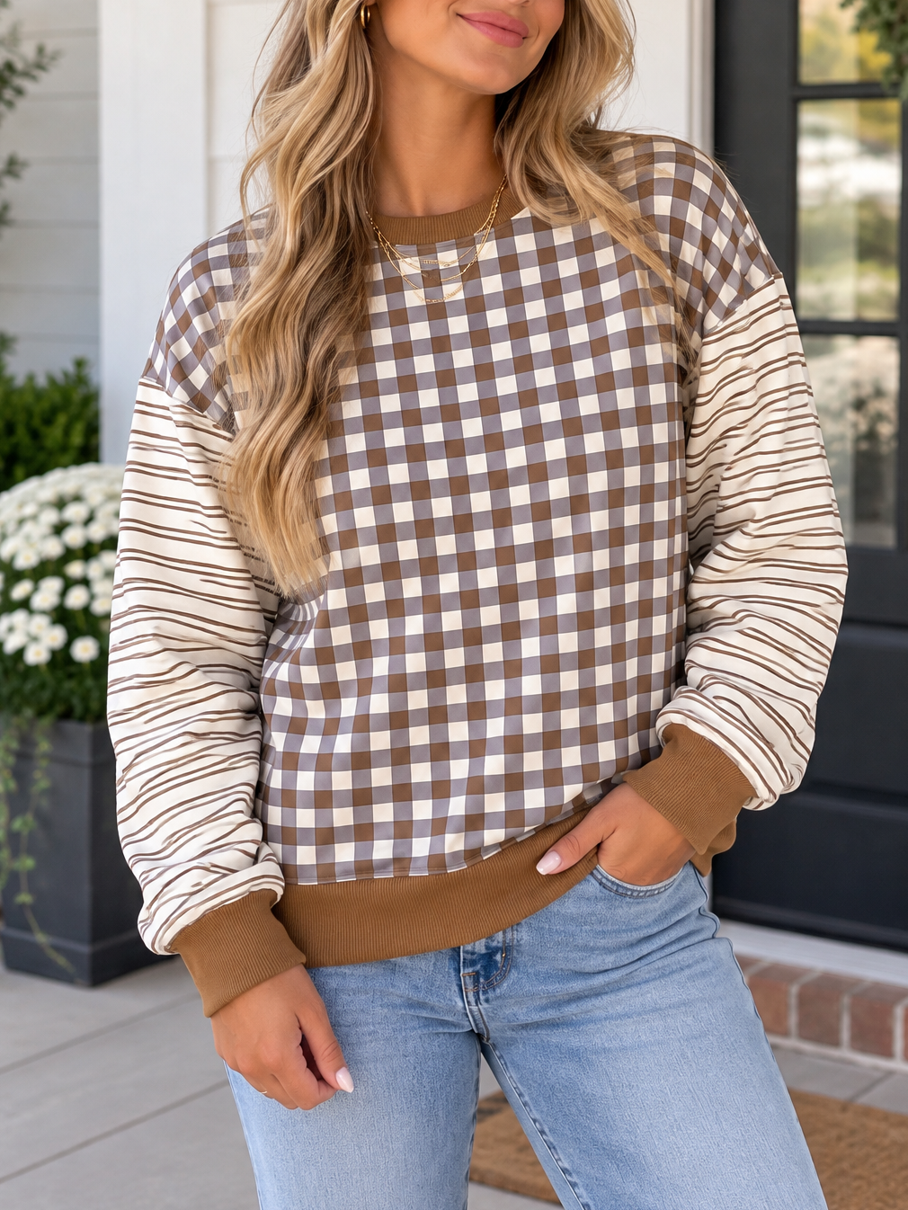 Brown Plaid Patchwork Top WTW