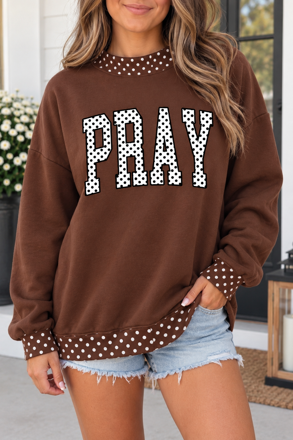 Brown Polka Dot Pray Sweatshirt WTW