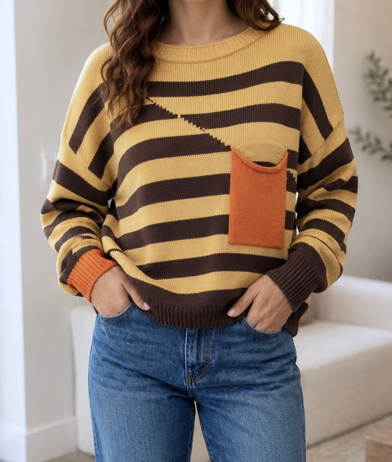 Brown Stripe Colorblock Sweater WTW