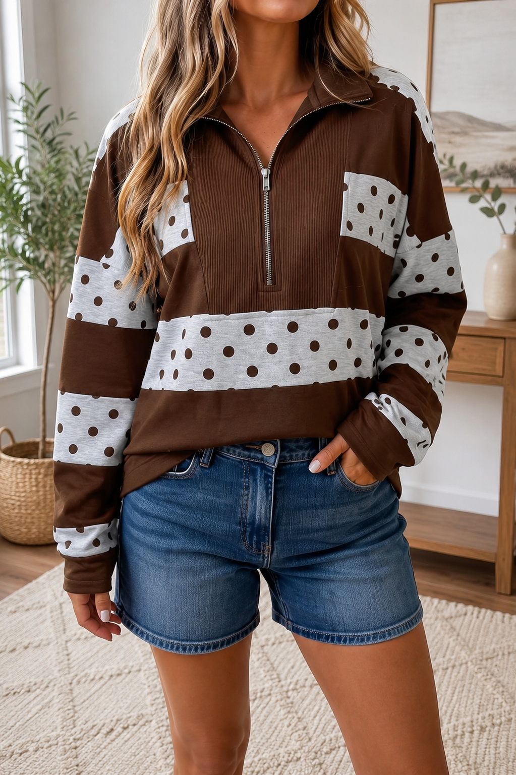 Brown Stripe Polka Dot Top WTW