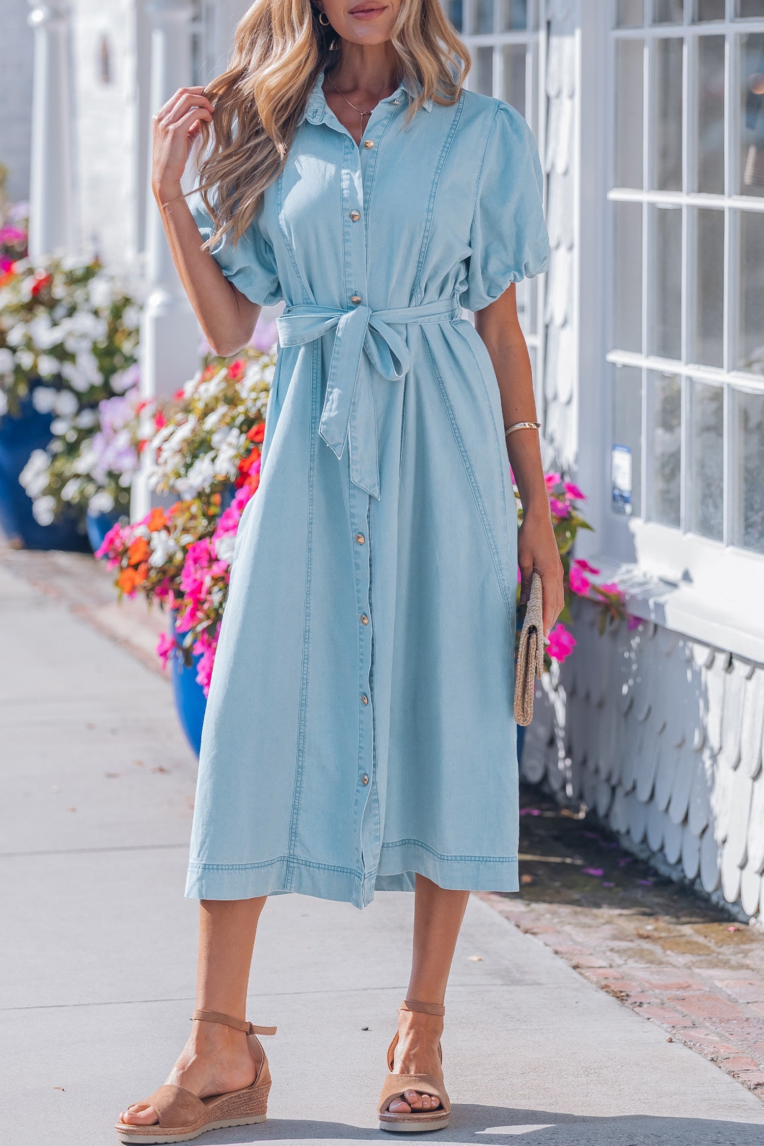 Bubble Sleeve Long Denim Dress WTW