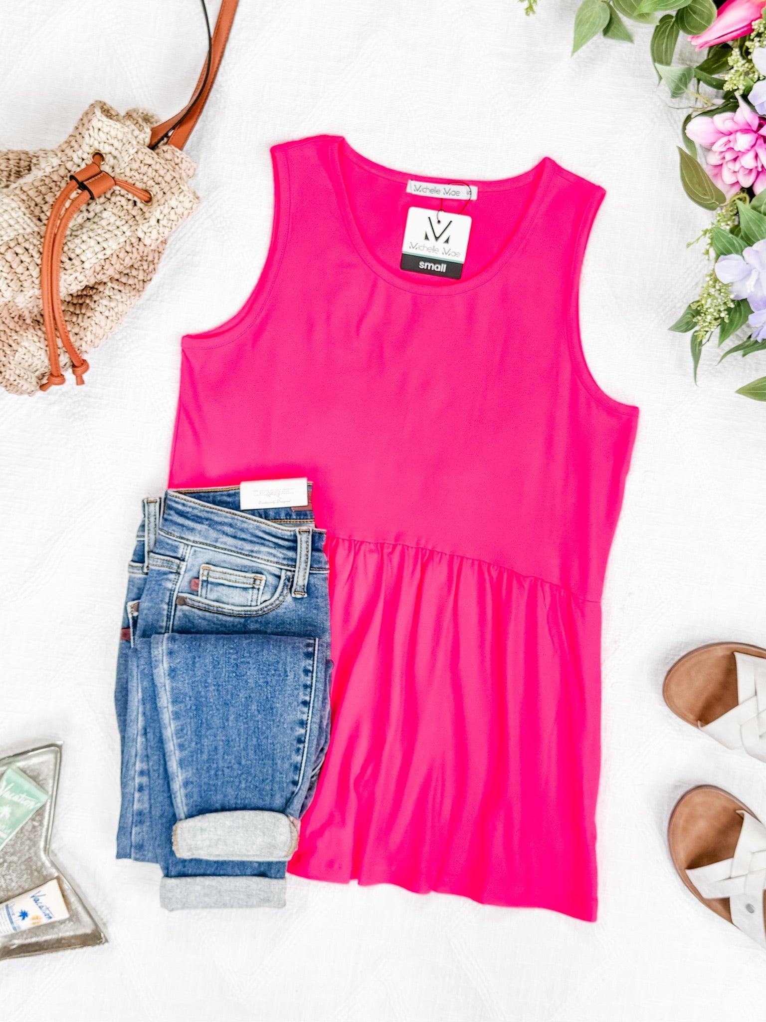 Renee Ruffle Tank - Neon Pink