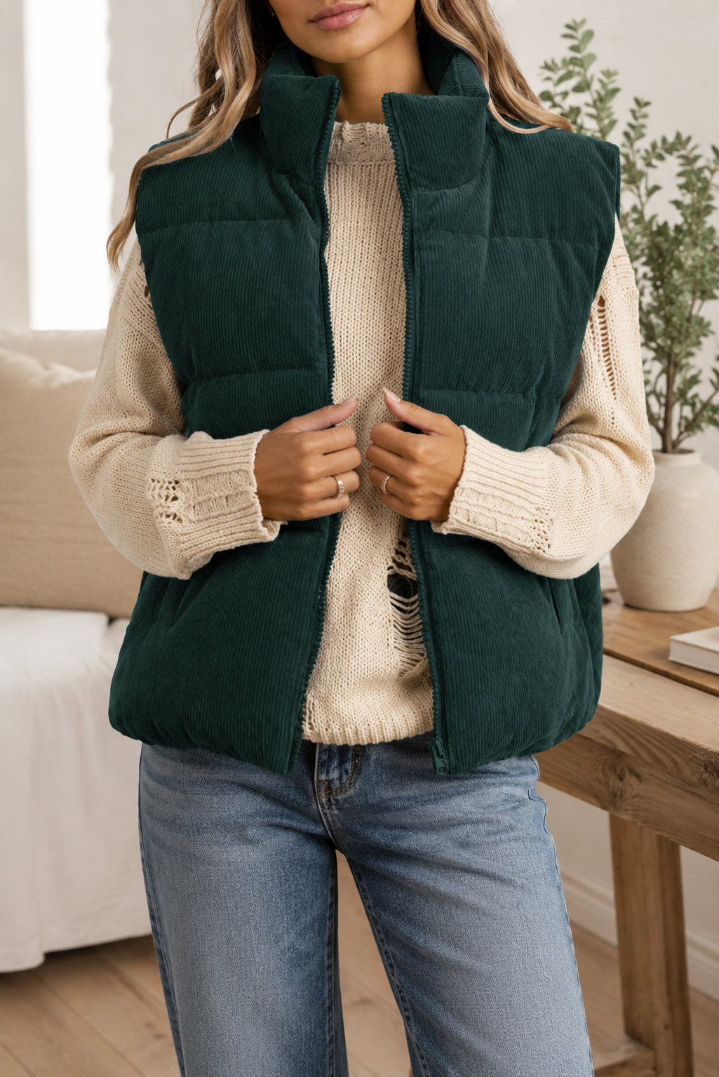 Corduroy Zip Up Puffer Vest WTW