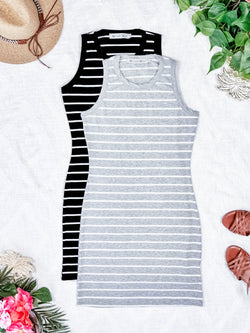 Mariah Ribbed Dress - Black Stripes