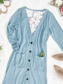 Knit Colbie Ribbed Cardigan - Dusty Blue