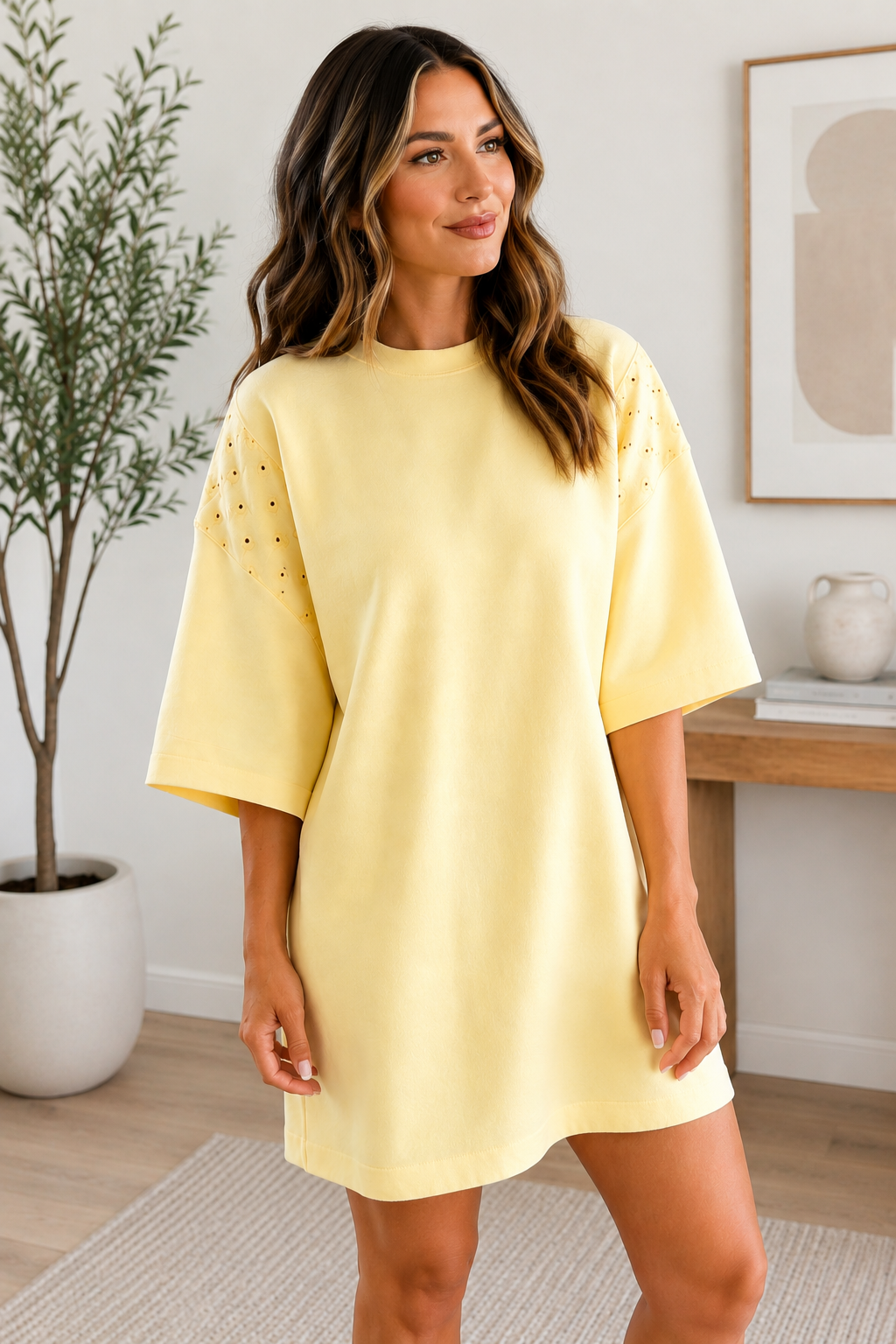 Yellow Eyelet Embroidered Shirt Dress WTW
