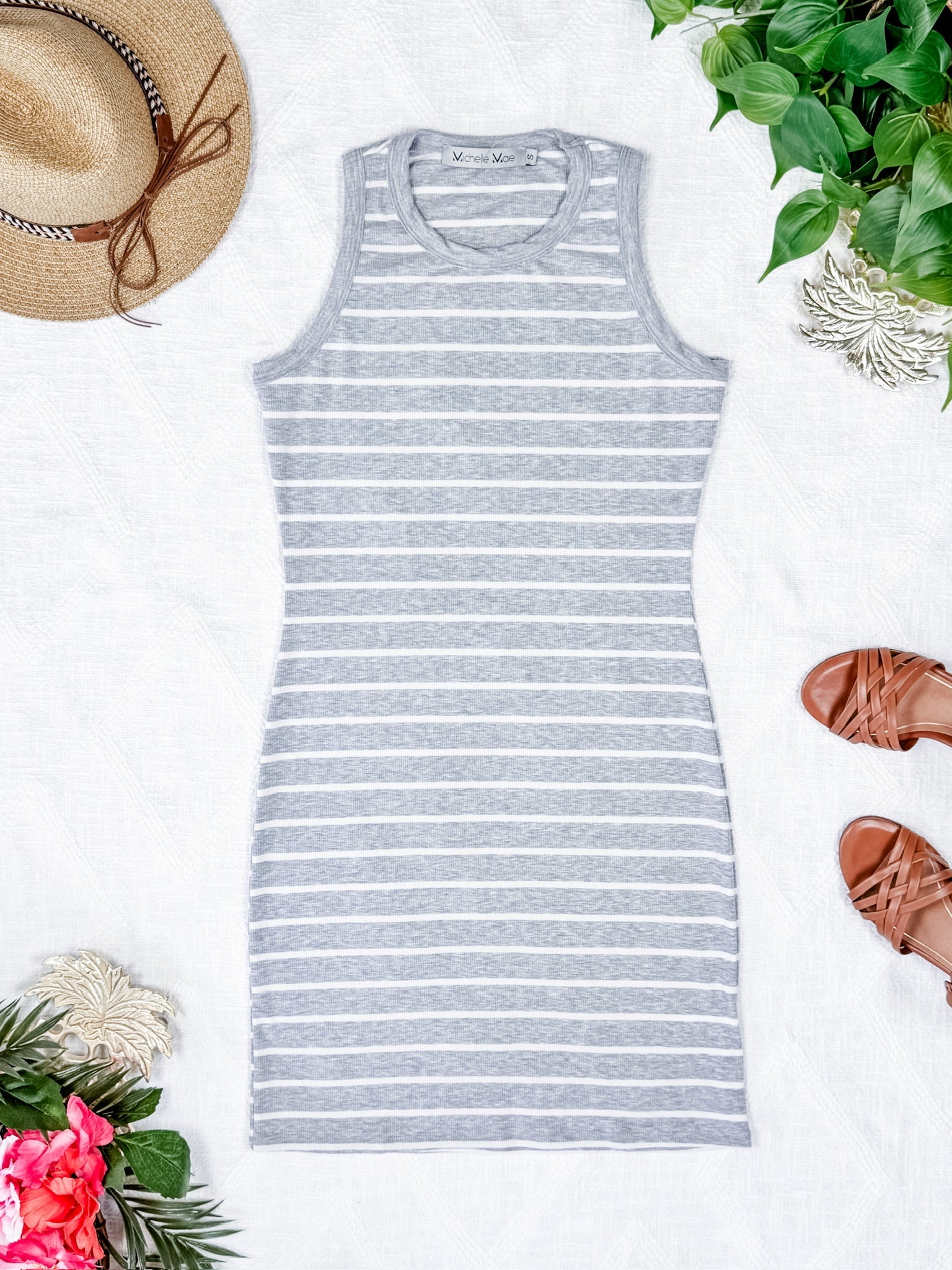 Mariah Ribbed Dress - Grey Stripes