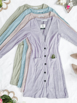 Knit Colbie Ribbed Cardigan - Dusty Blue