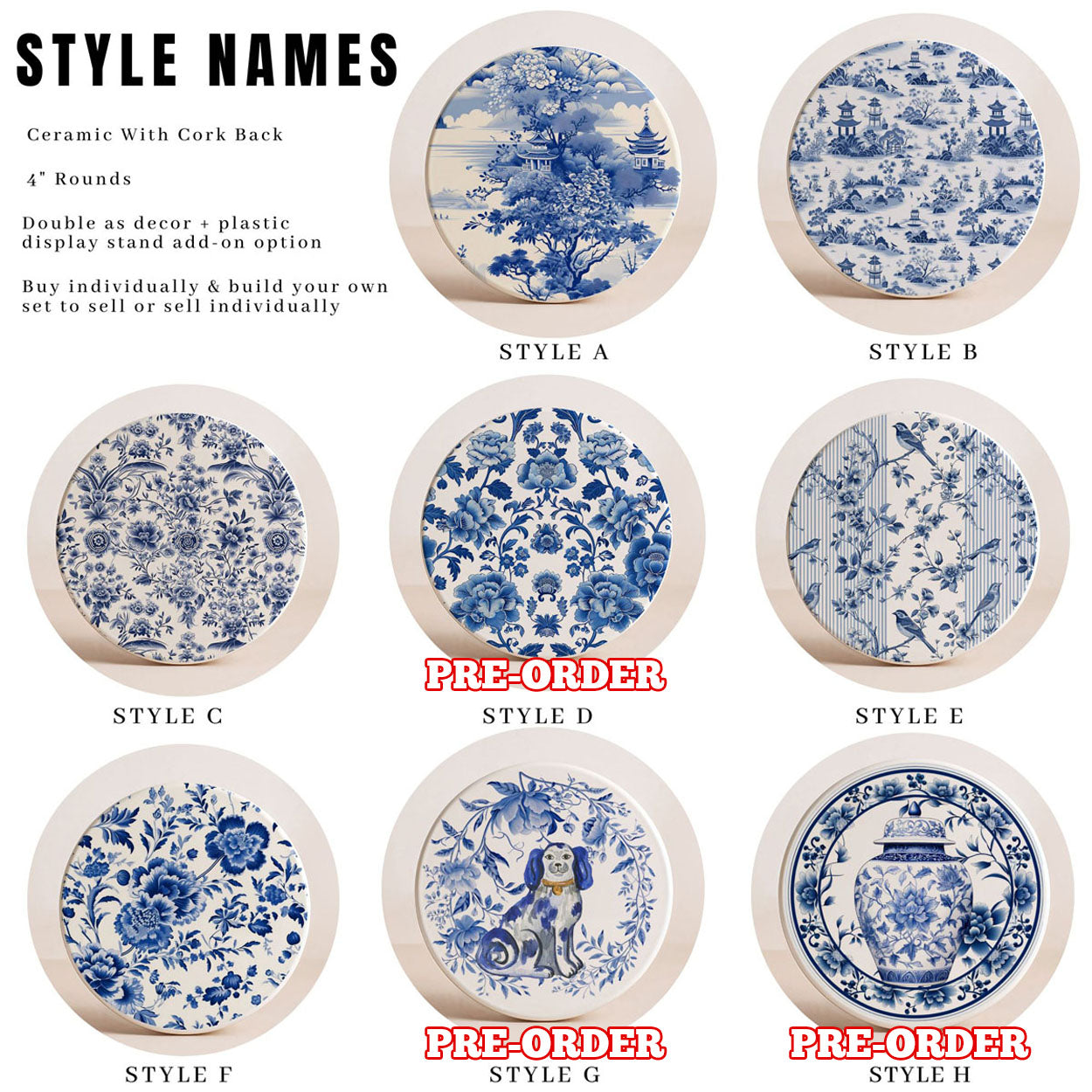 Chinoiserie Ceramic Coasters