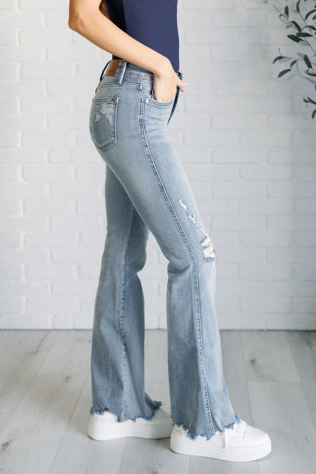 Caroline Mid Rise Control Top Distressed Flare JB Jeans