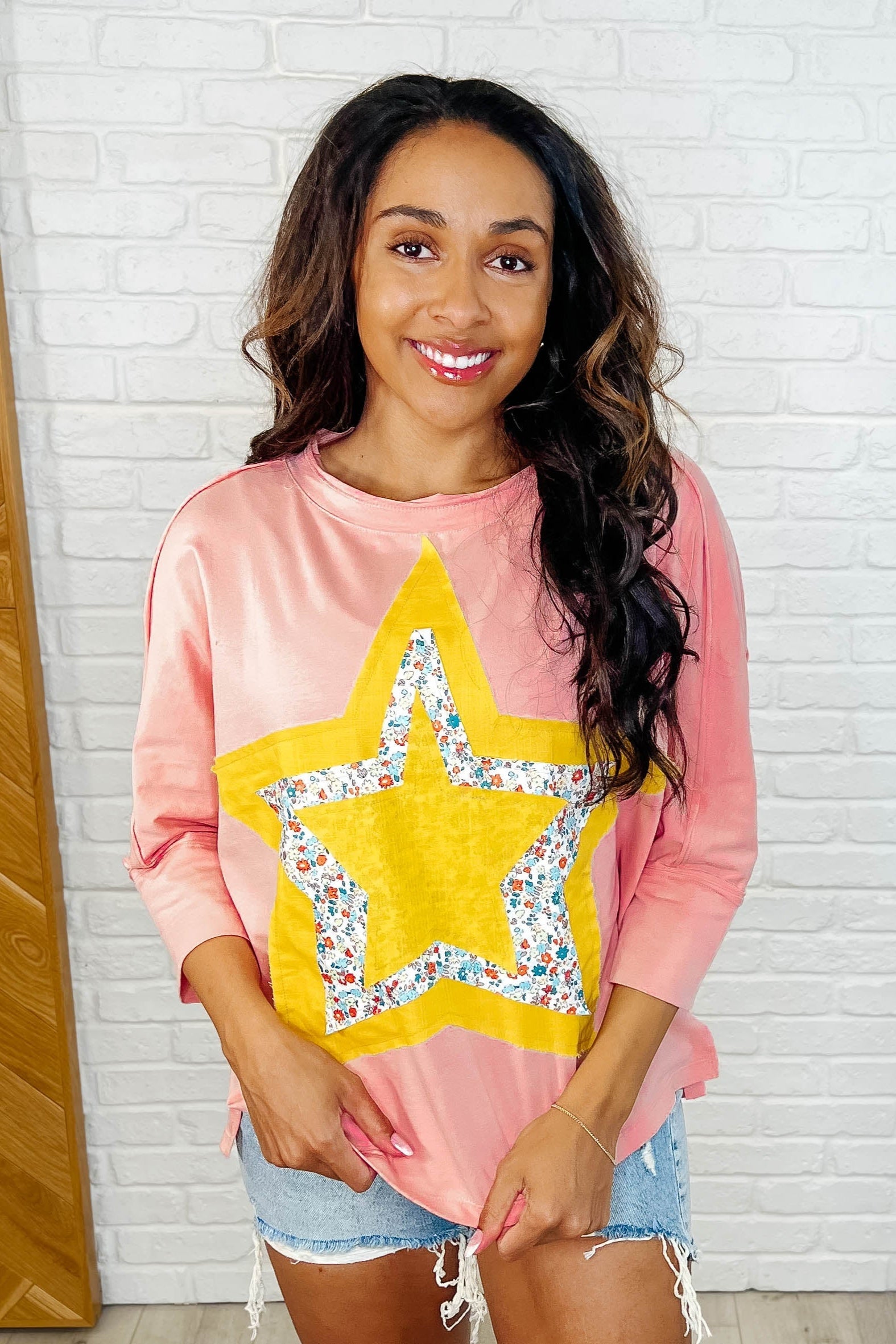 Catch a Star Mixed Print Star Patch Top