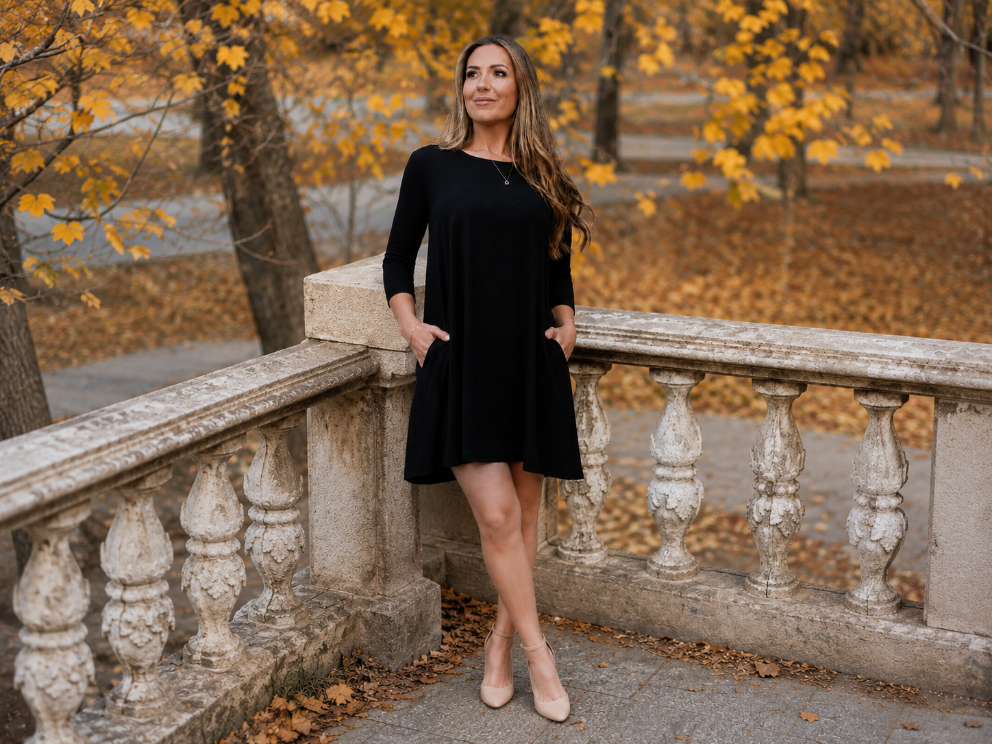 PreOrder | The Olivia - Black Swing Dress with 3/4 Sleeves