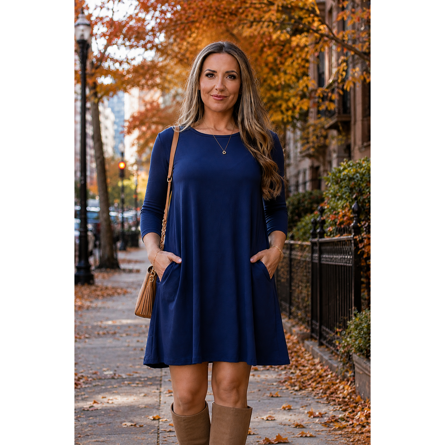 Ready to Ship | The Alyssa - Navy Swing Dress with 3/4 Sleeves