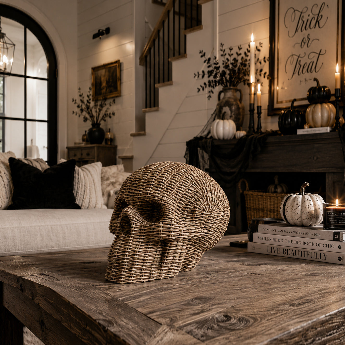 USA wholesalers for luxury Halloween Home Deocratons and Home Accents. 
Rattan style resin skull decor basketweave texture neutral brown white halloween fall table accent durable
natural finish skull decor rattan basketweave style neutral brown white halloween fall gothic accent wicker texture
neutral tone skull heads rattan basketweave texture brown white halloween fall decor gothic accent wicker style