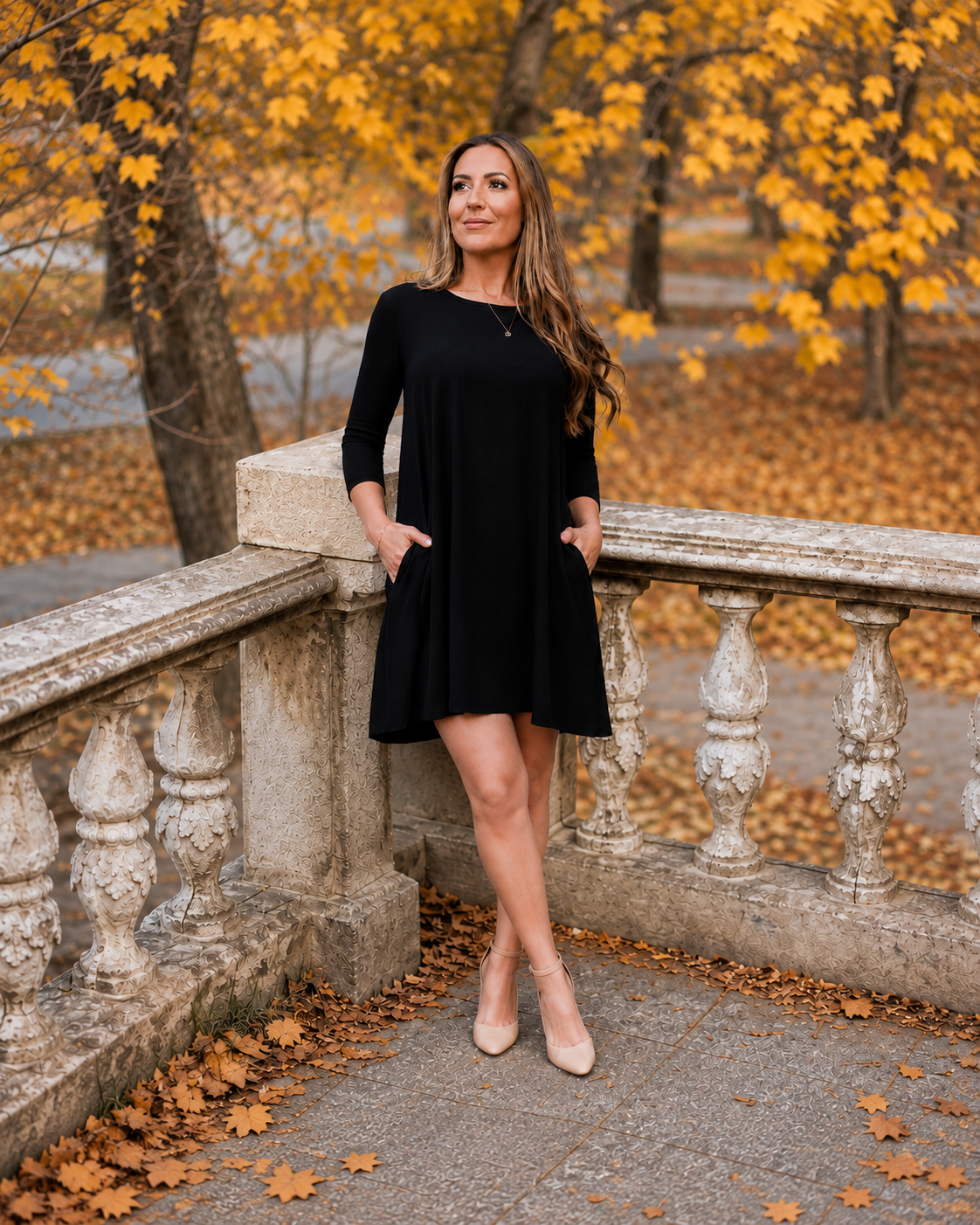 Ready to Ship | The Olivia - Black Swing Dress with 3/4 Sleeves (Copy)