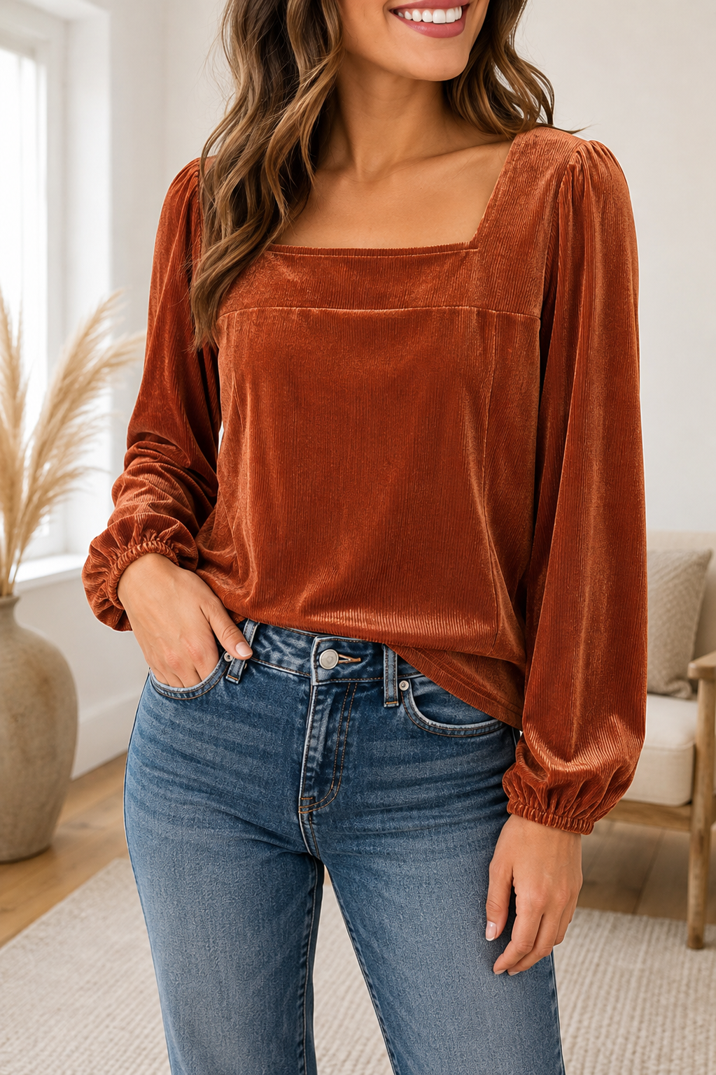 Clay Velvet Ribbed Top WTW