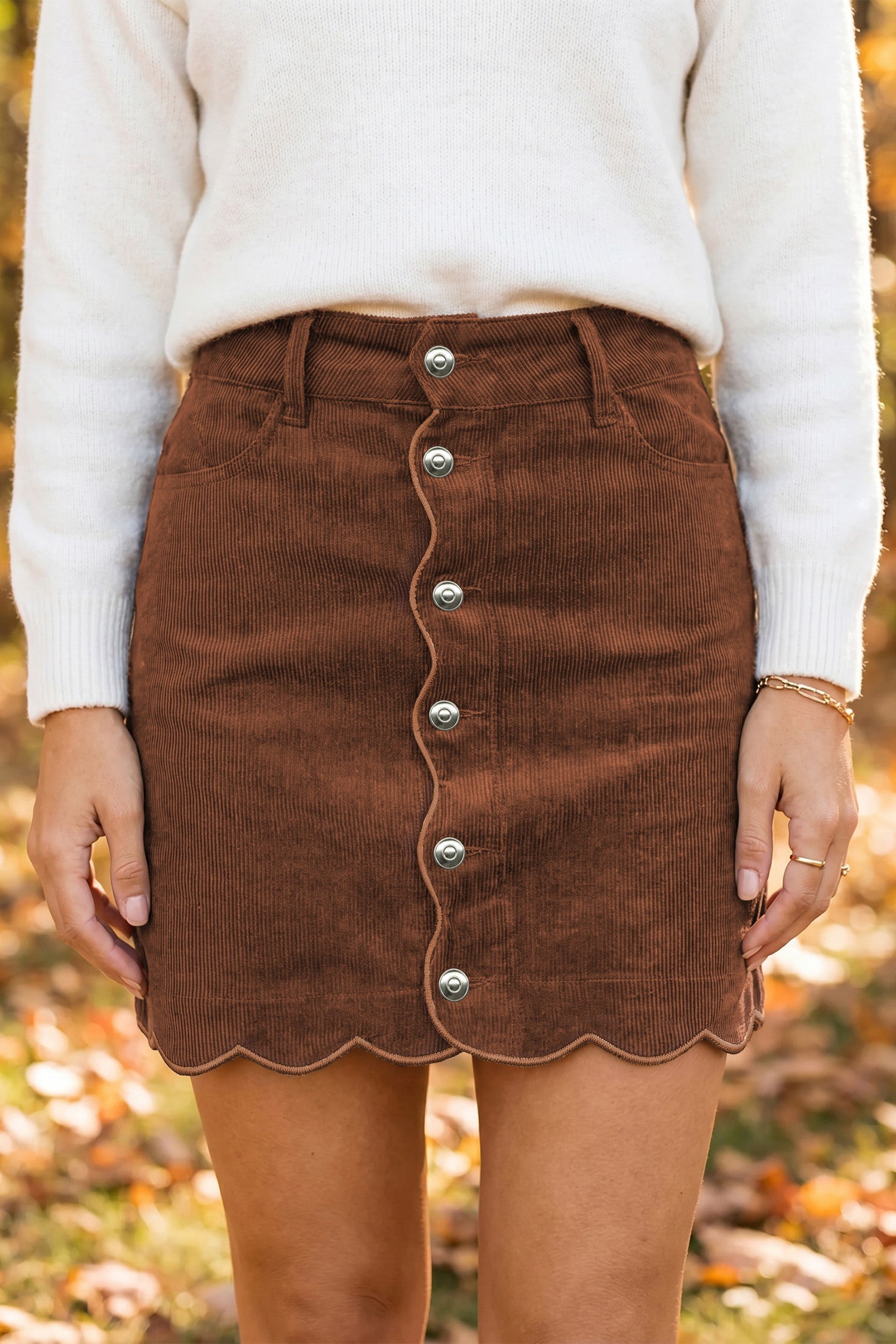 Coffee Button Corduroy Skirt WTW
