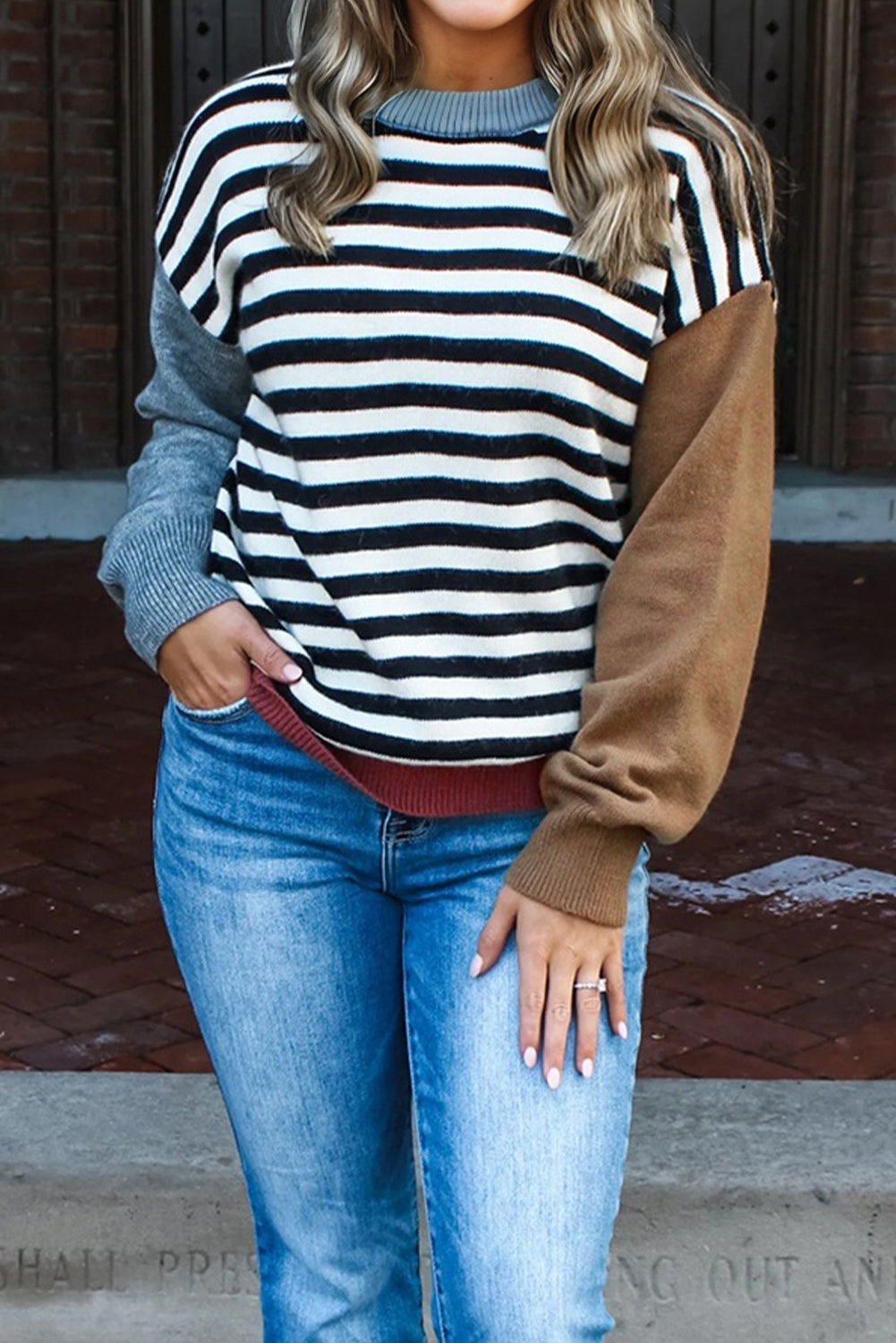 Colorblock Stripe Panel Sweater WTW