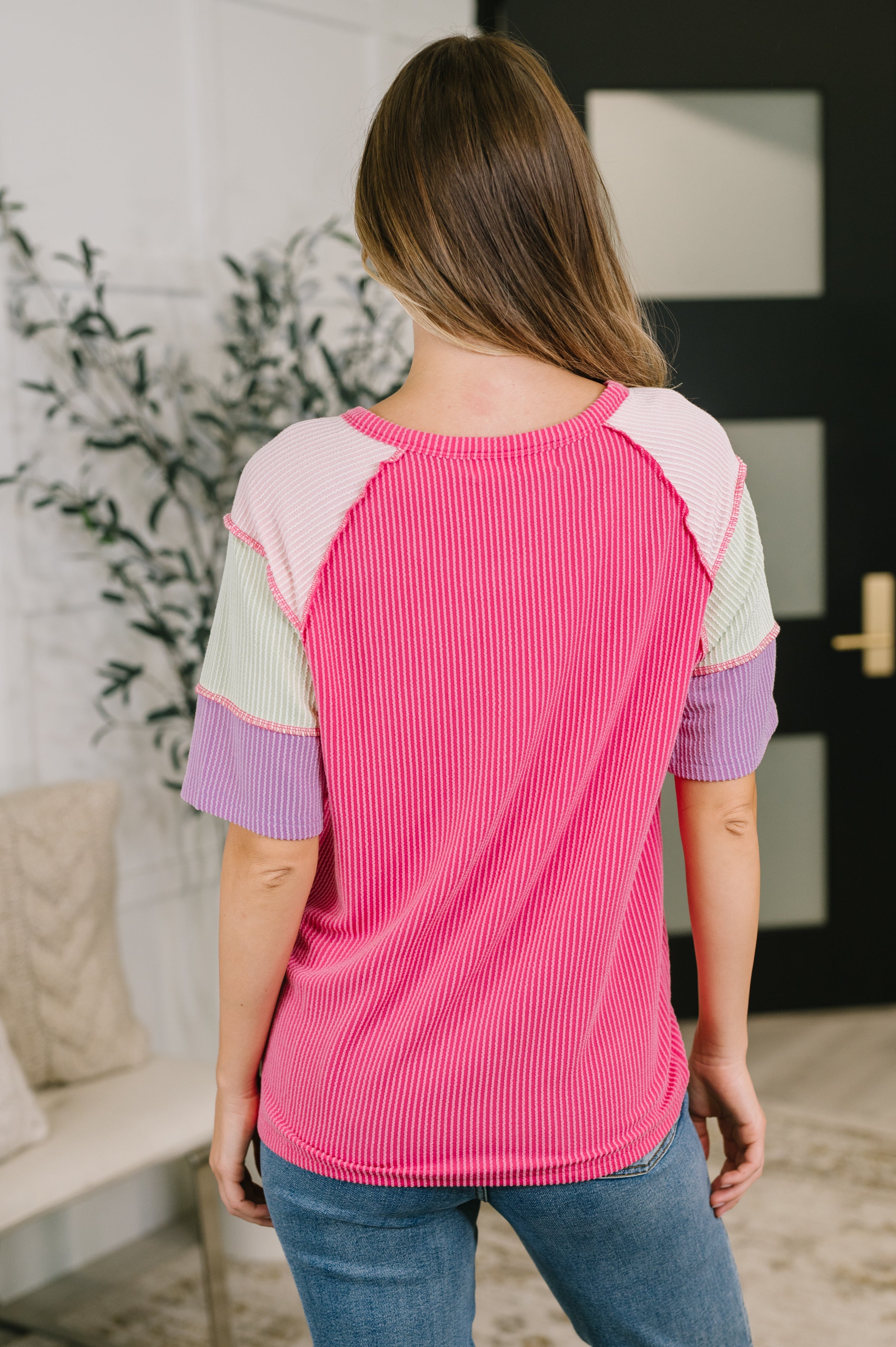 Cozy Collage Color Block Henley Top