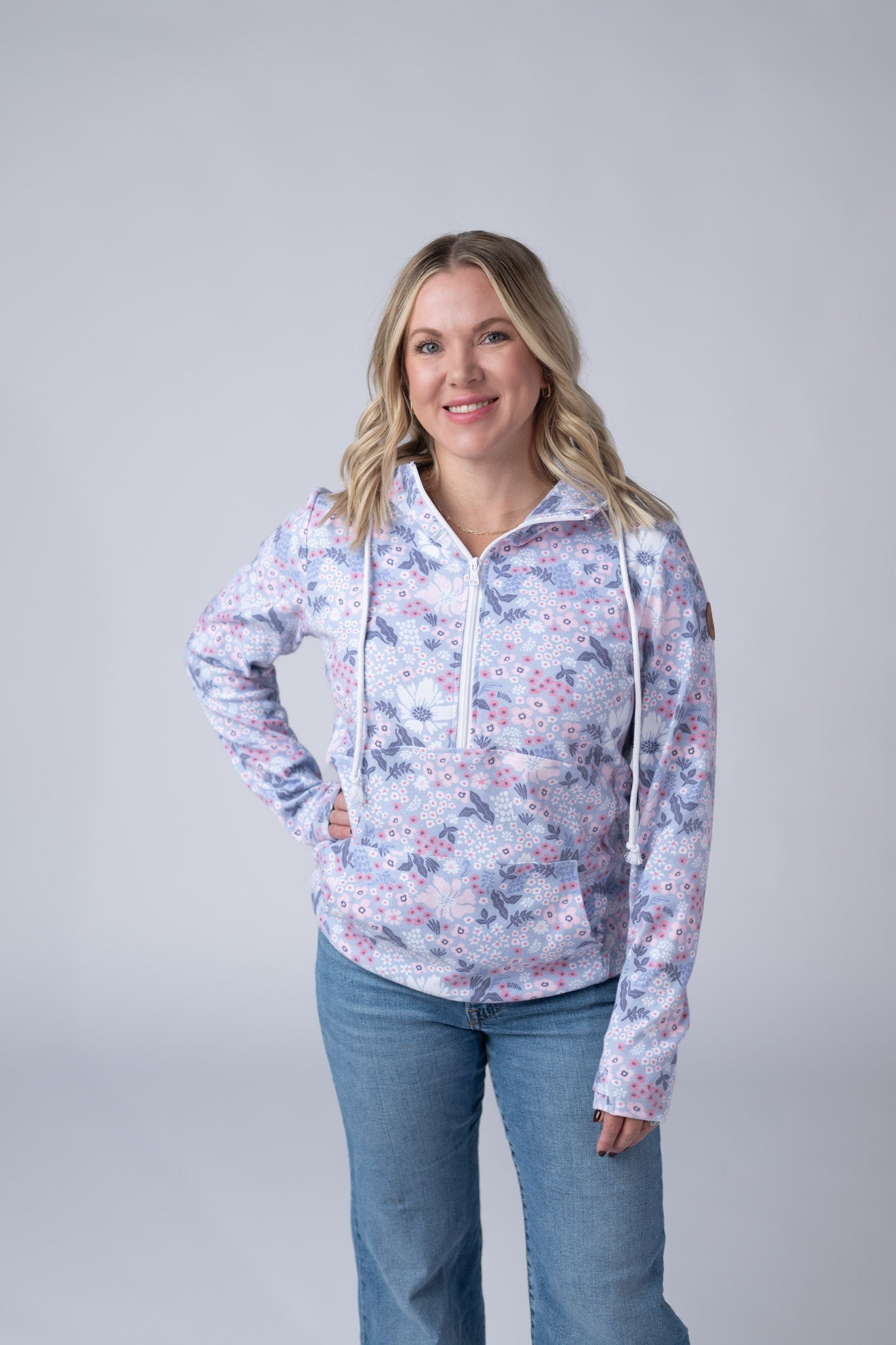 HalfZip Hoodie - Ditsy Blush Floral