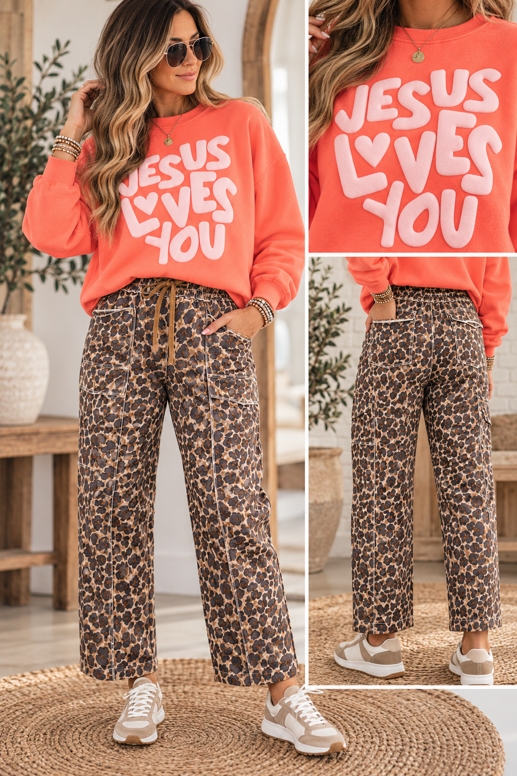 Orange Puff Print JESUS LOVES YOU Sweatshirt WTW