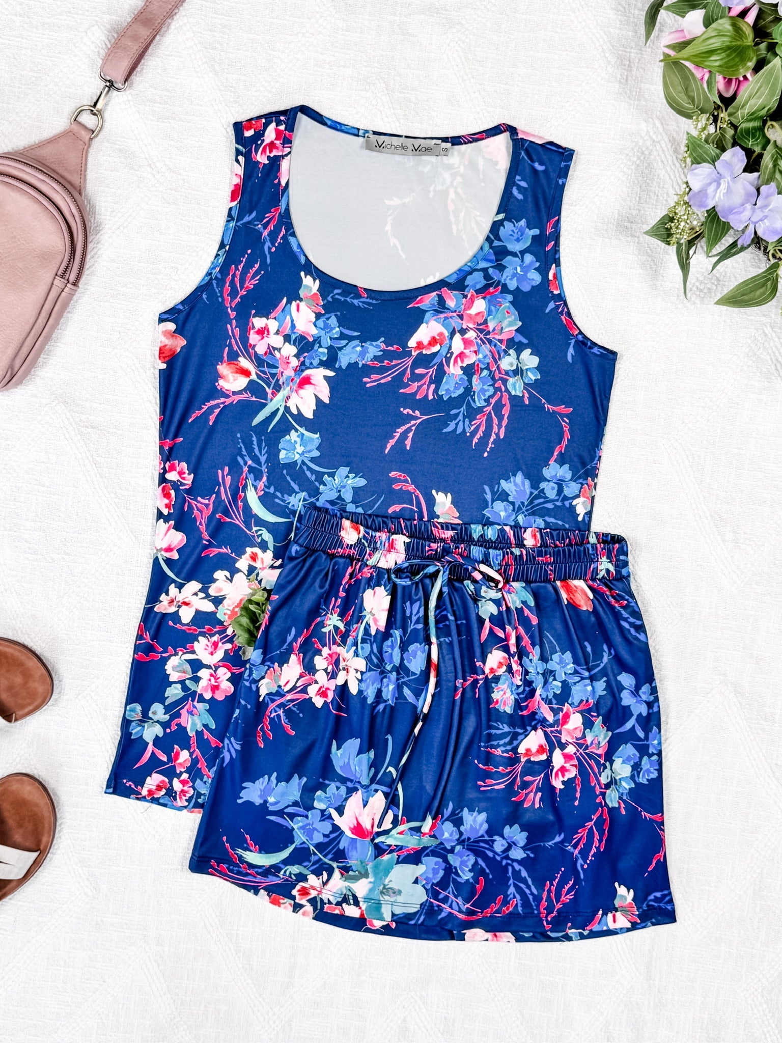 Luxe Crew Tank - Navy Floral Bliss