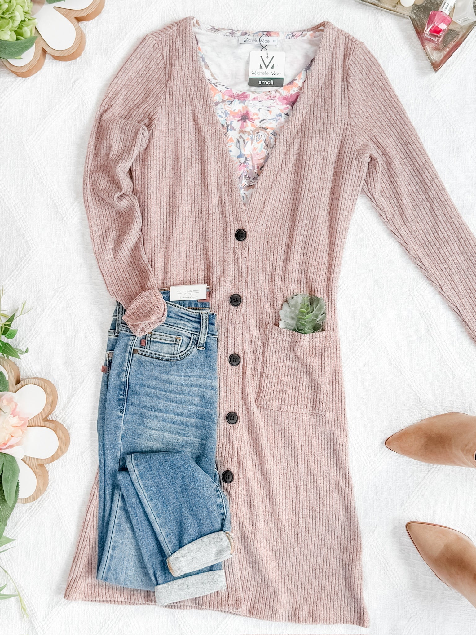 Colbie Ribbed Cardigan - Neutral Pink