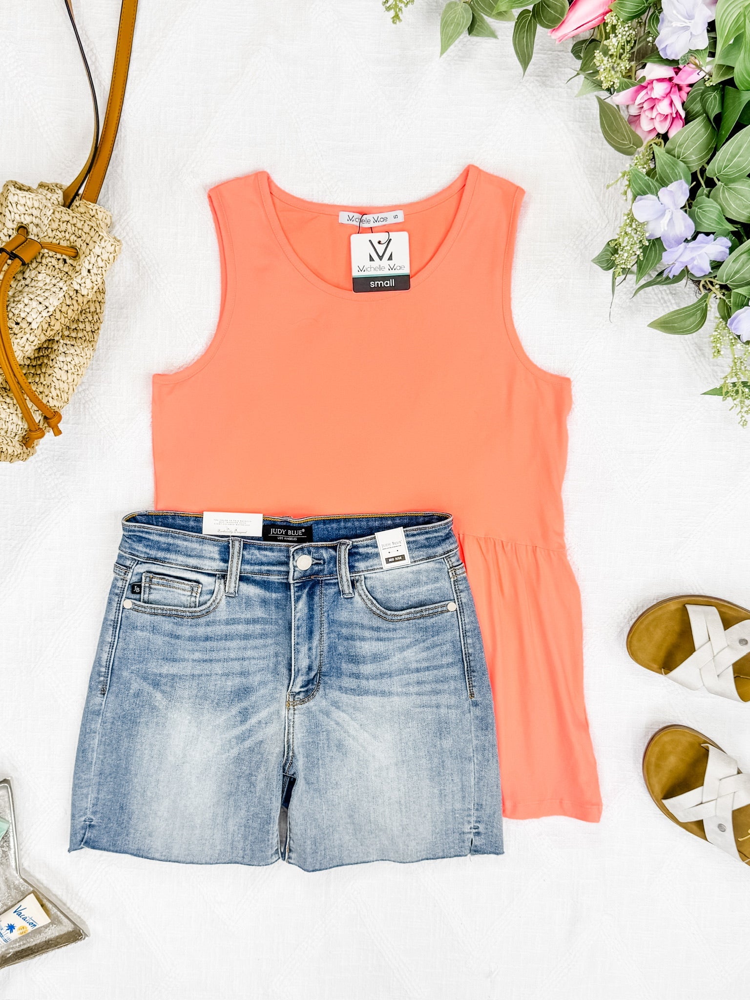 Renee Ruffle Tank - Neon Coral