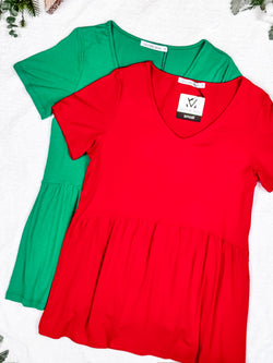 Sarah Ruffle Short Sleeve - Red