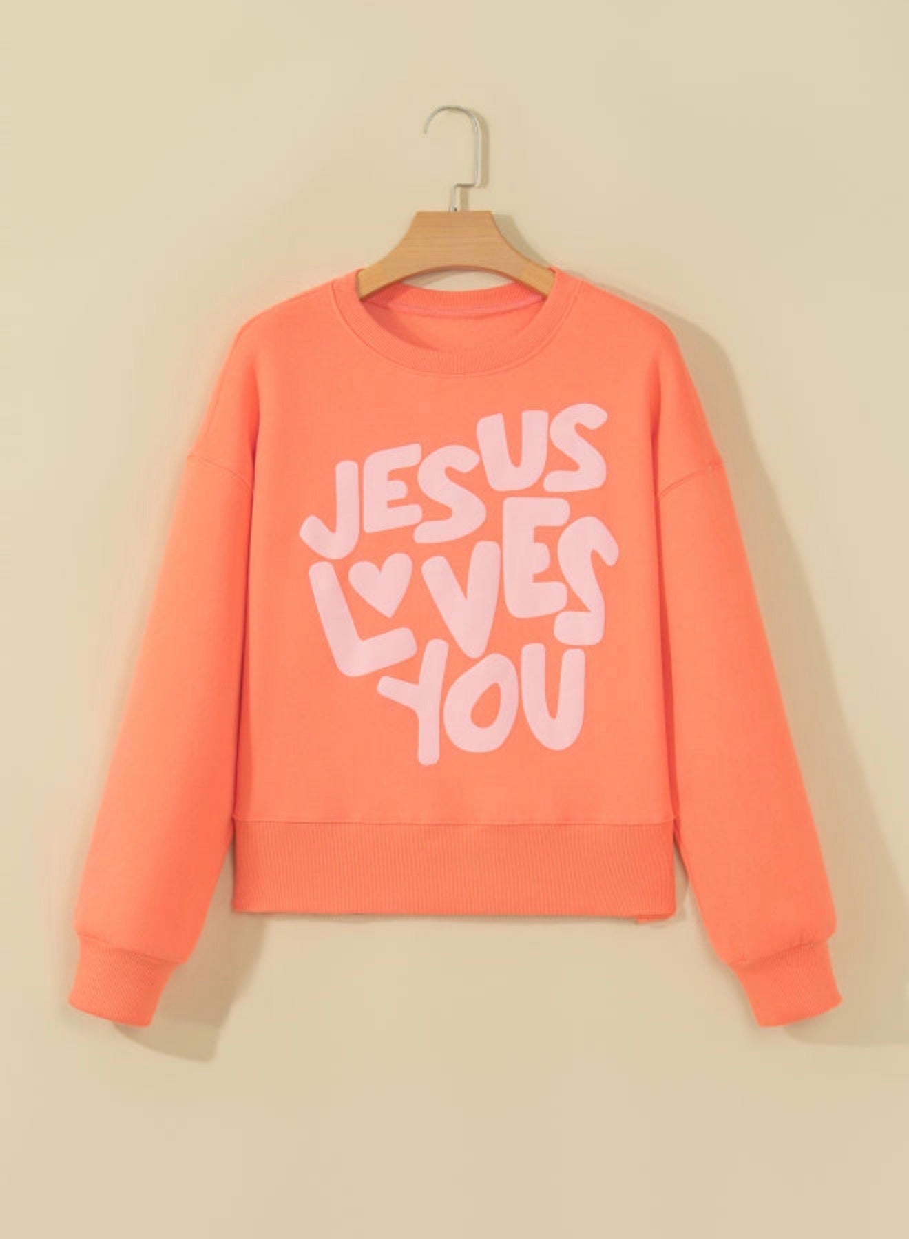 Orange Puff Print JESUS LOVES YOU Sweatshirt WTW