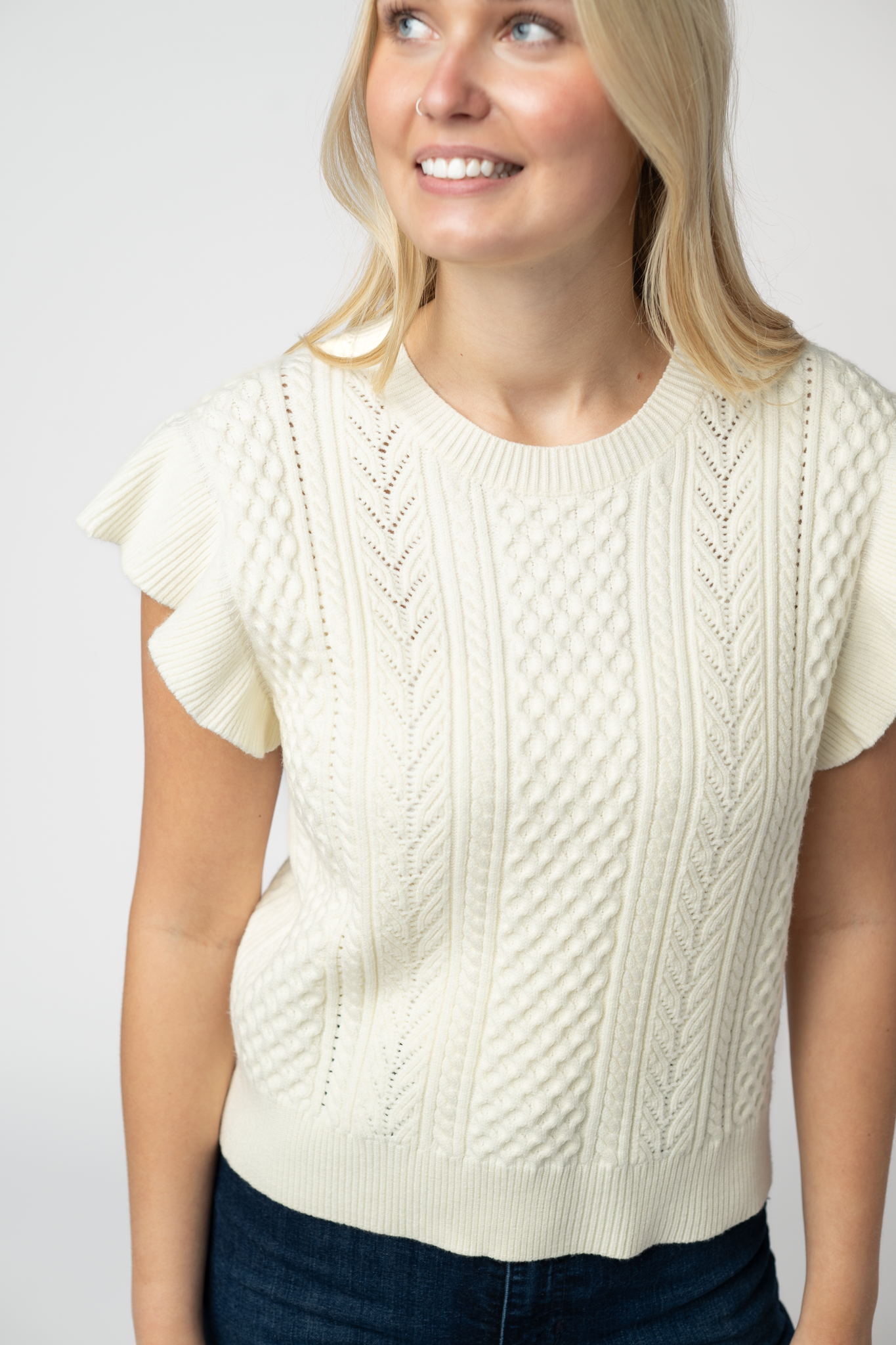 Felicity Flutter Sweater Top - Ivory