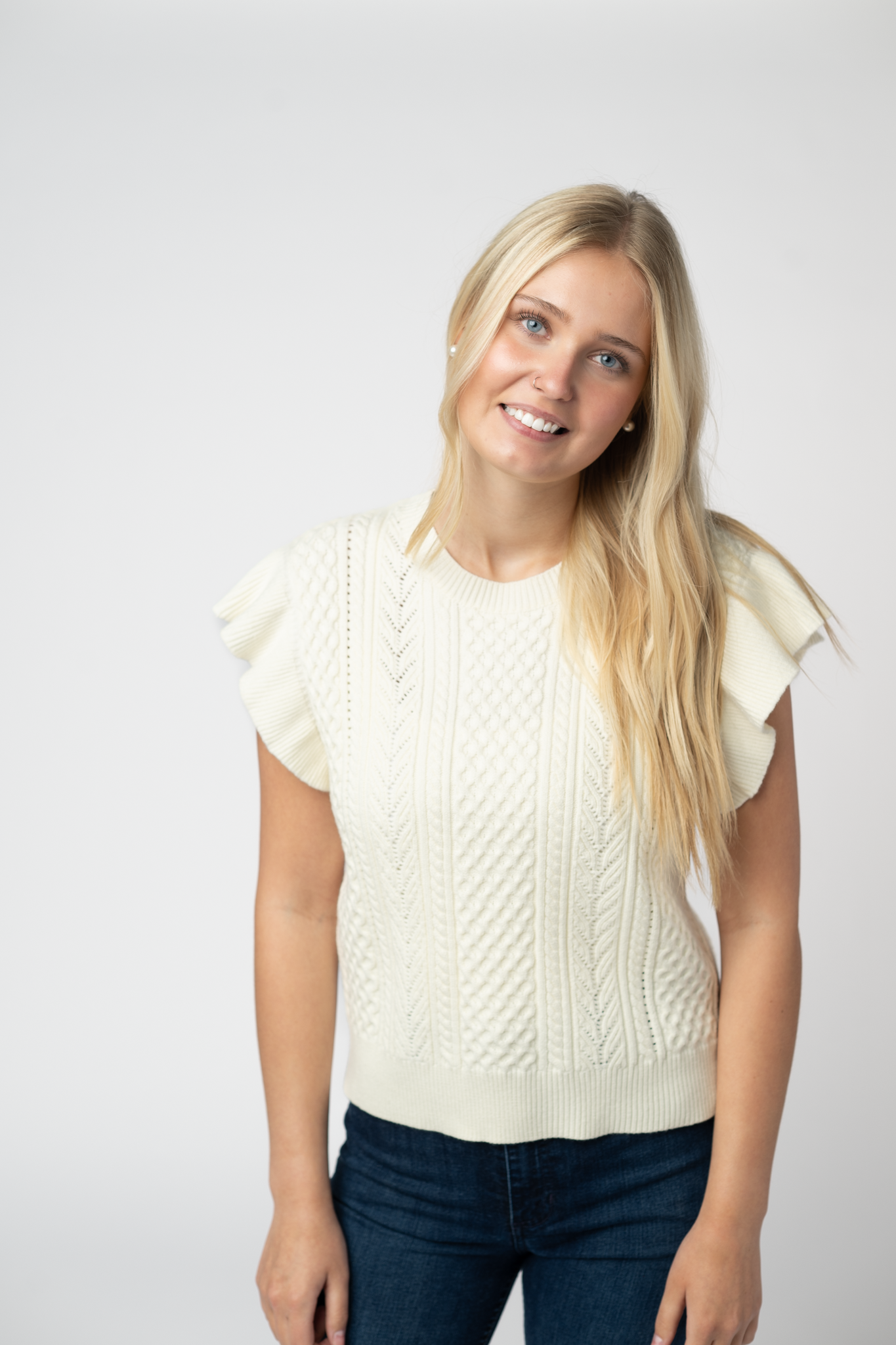Felicity Flutter Sweater Top - Ivory
