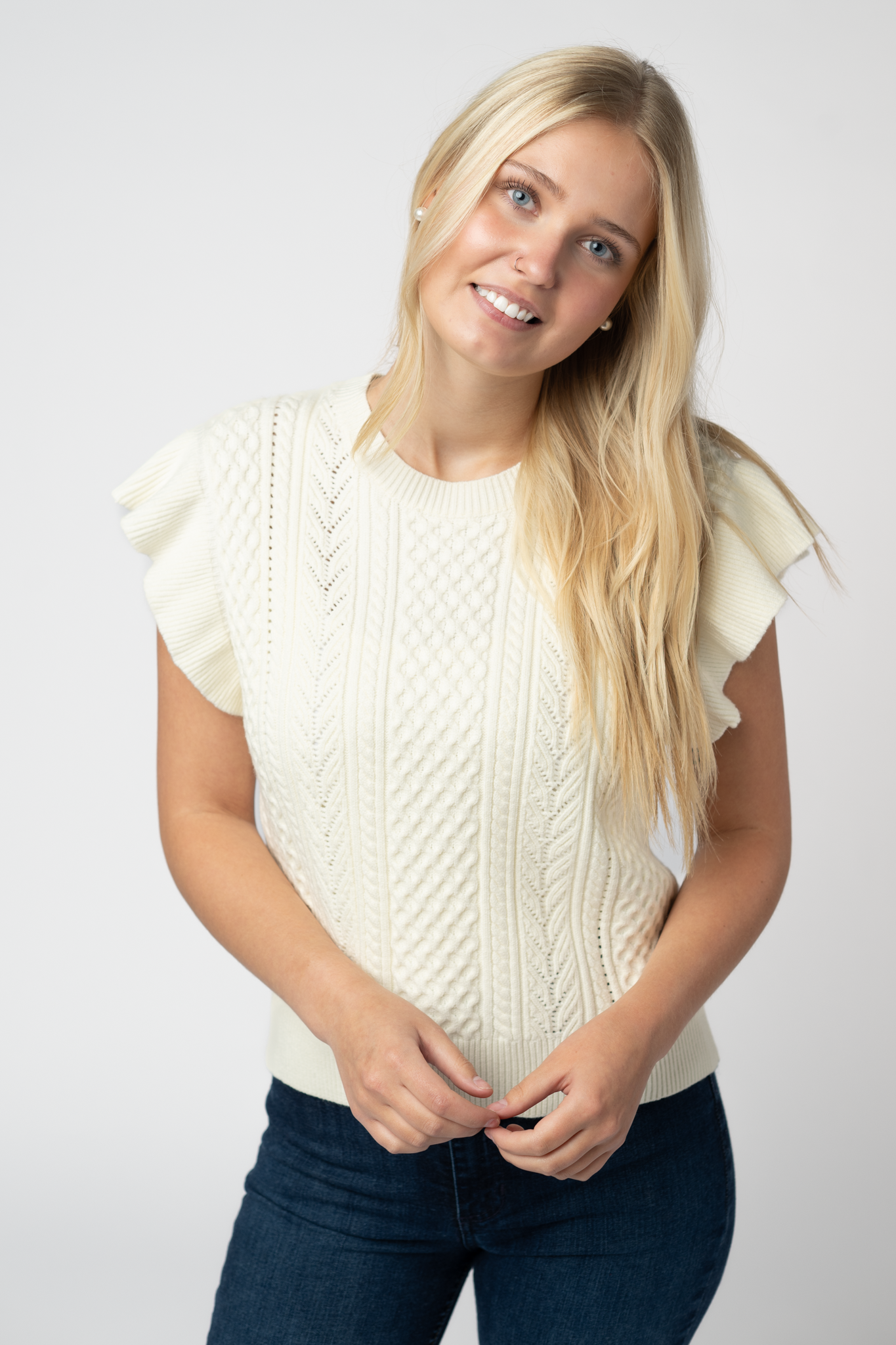 Felicity Flutter Sweater Top - Ivory