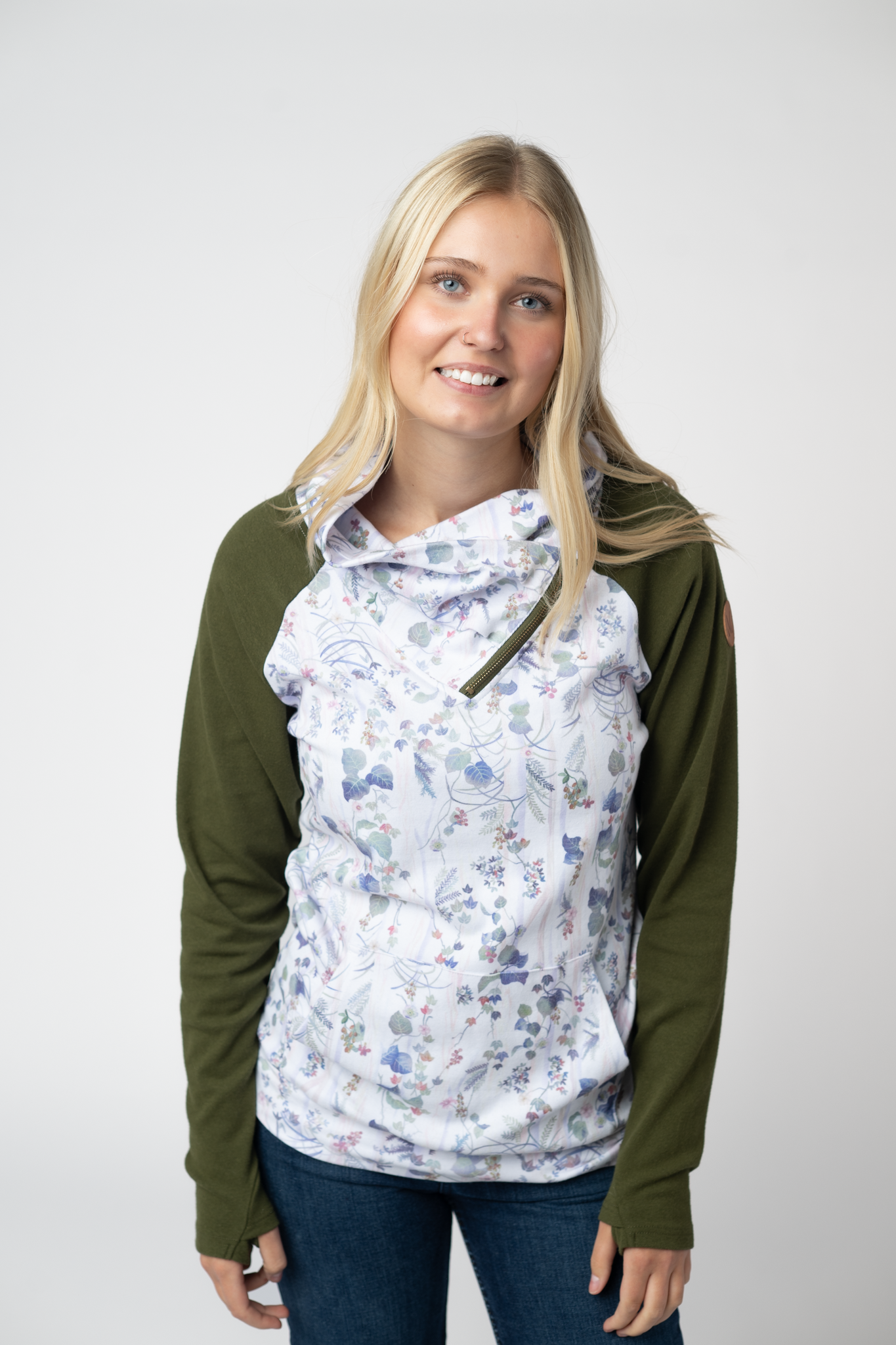 Classic Zoey ZipCowl Sweatshirt - Olive Meadow and Olive