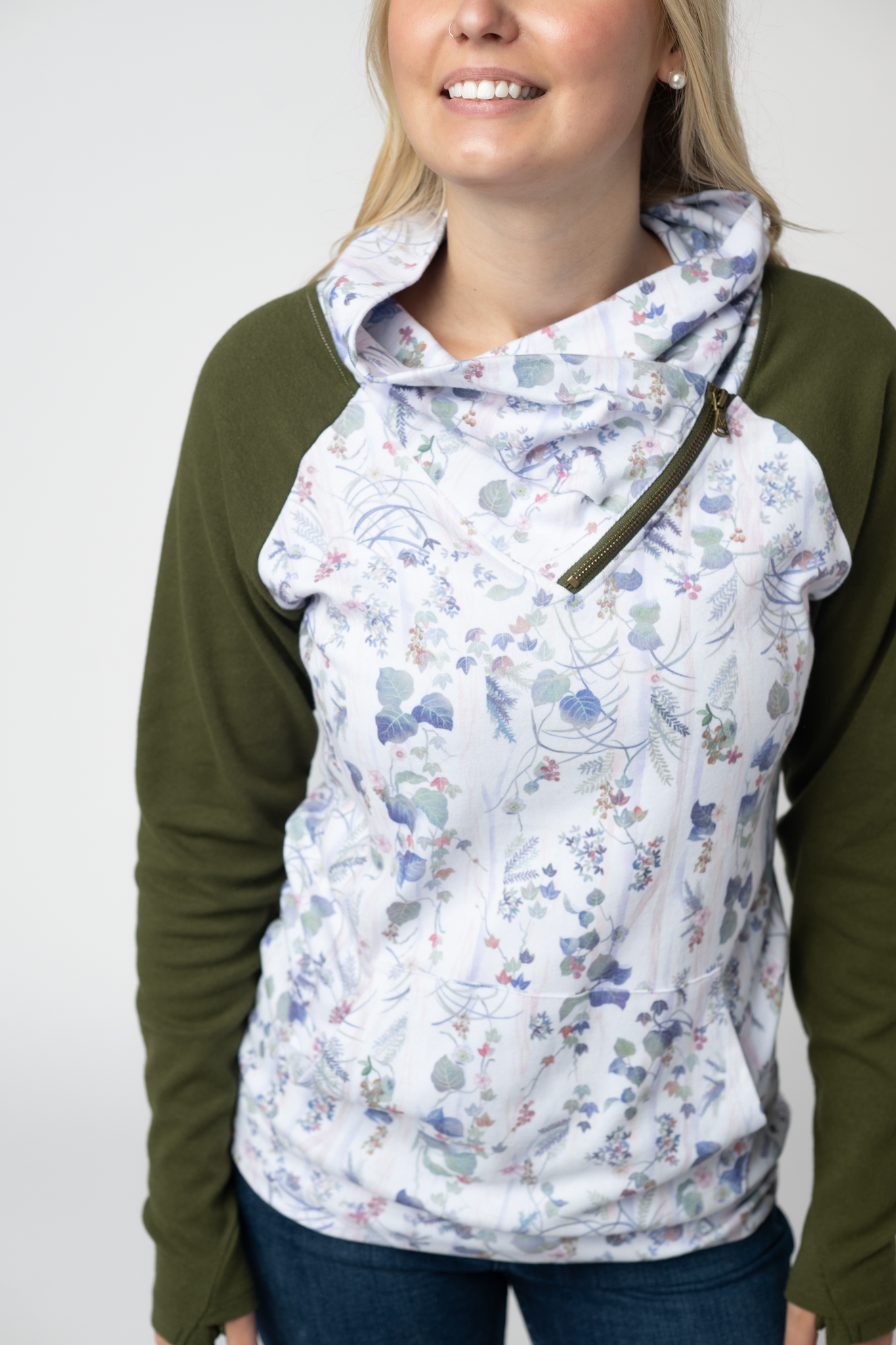Classic Zoey ZipCowl Sweatshirt - Olive Meadow and Olive