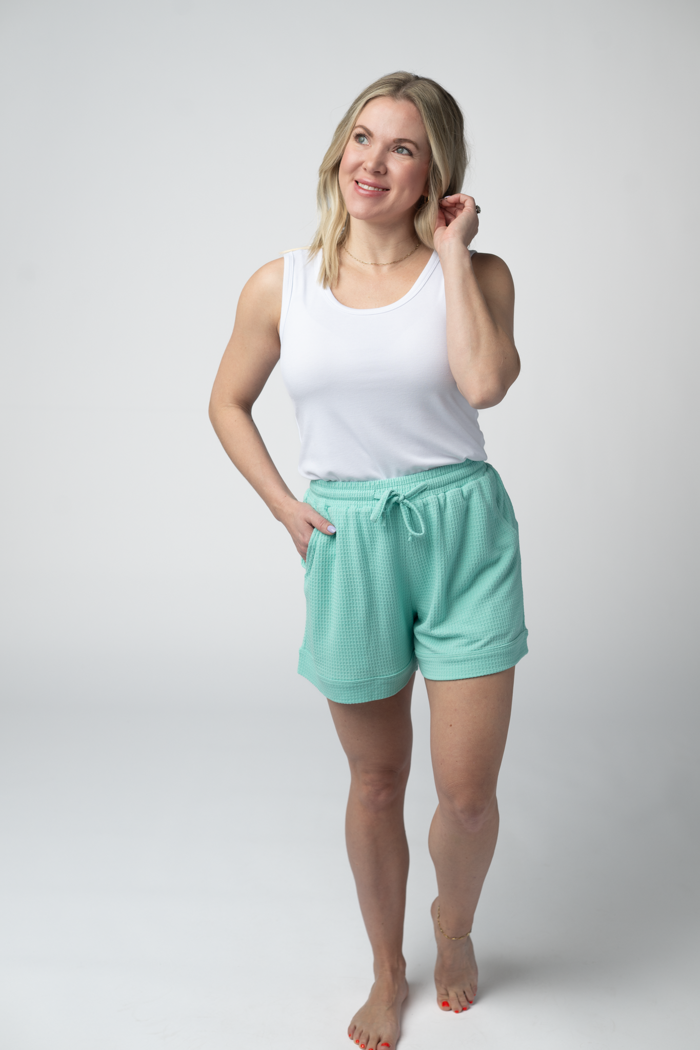 Weslie Waffle Shorts - Turquoise