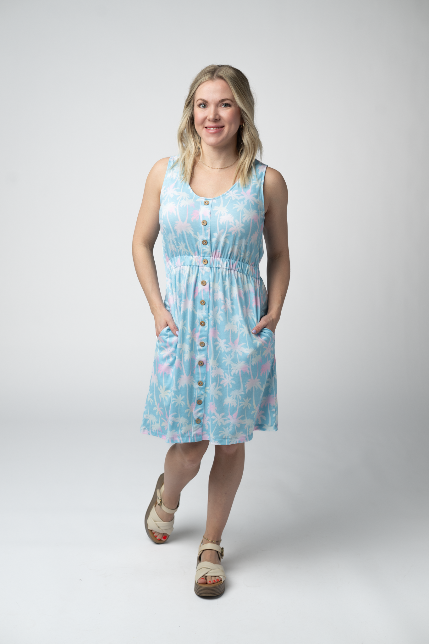 Beverly Button Dress - Aqua Palm