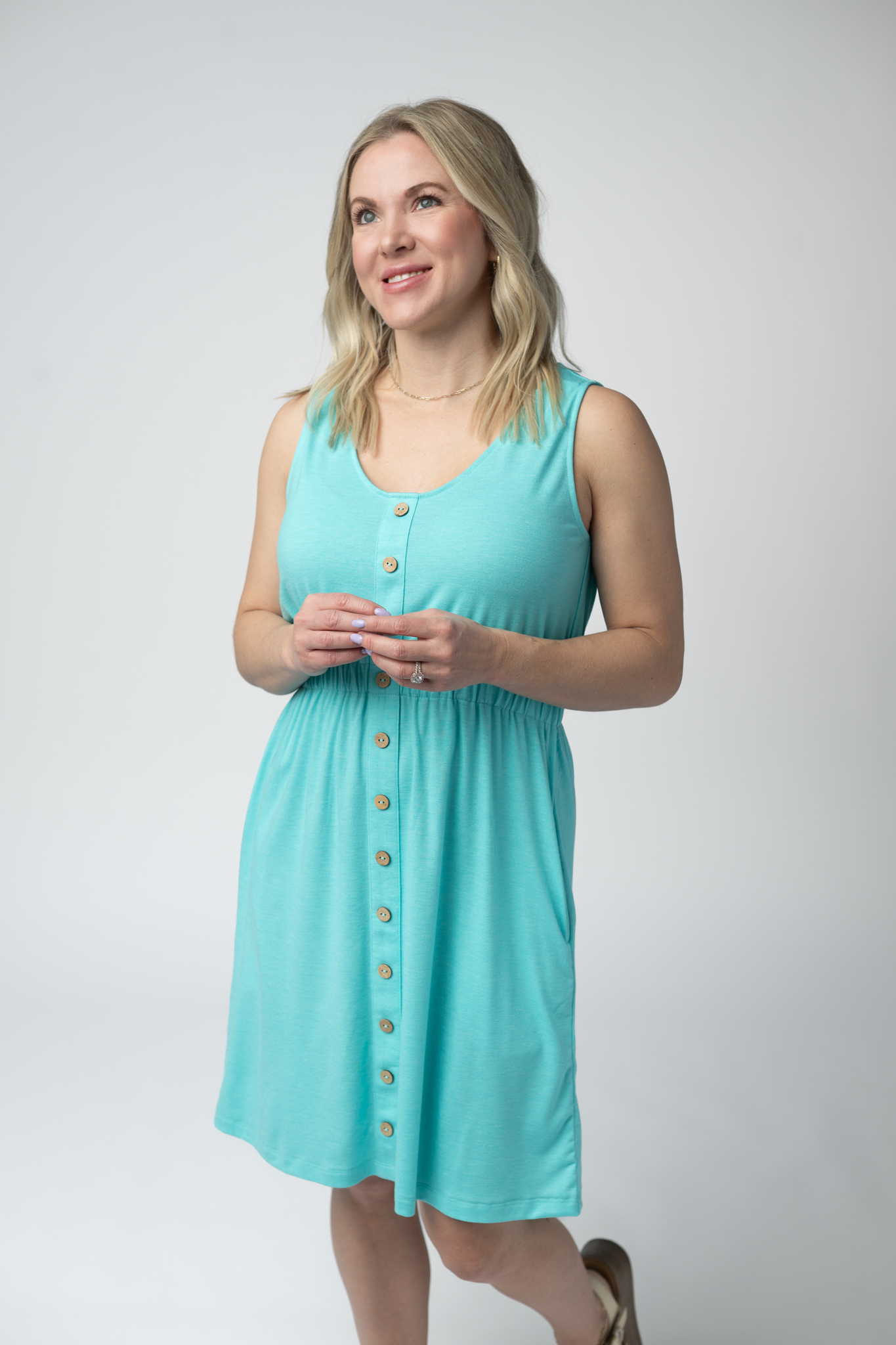 Beverly Button Dress - Aqua