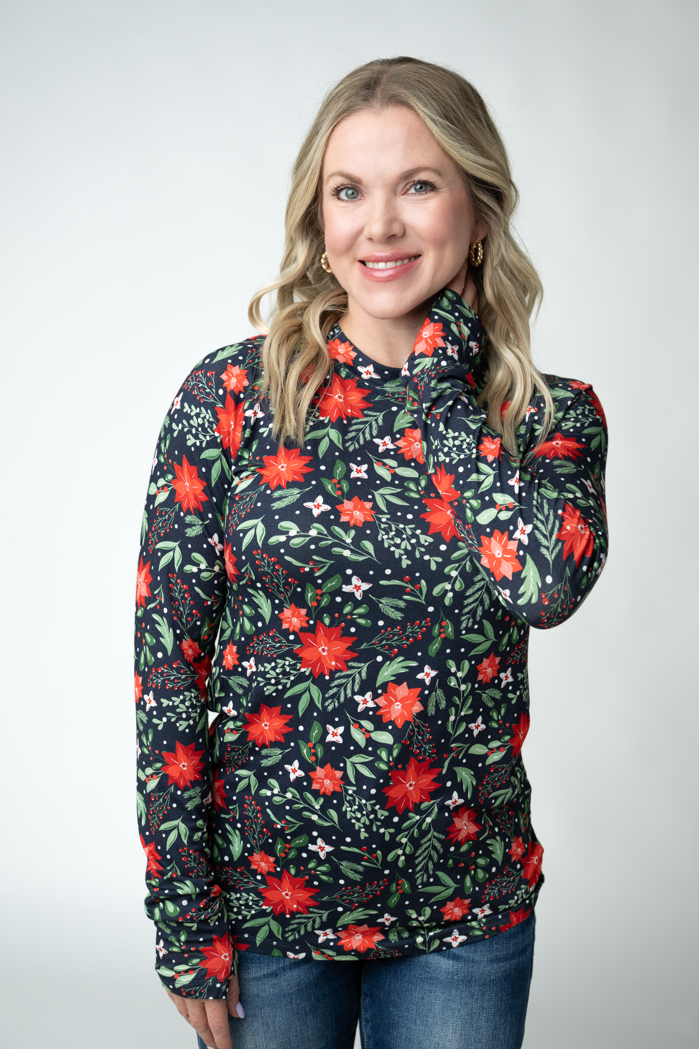 Blair Long Sleeve Top - Poinsettia Nights