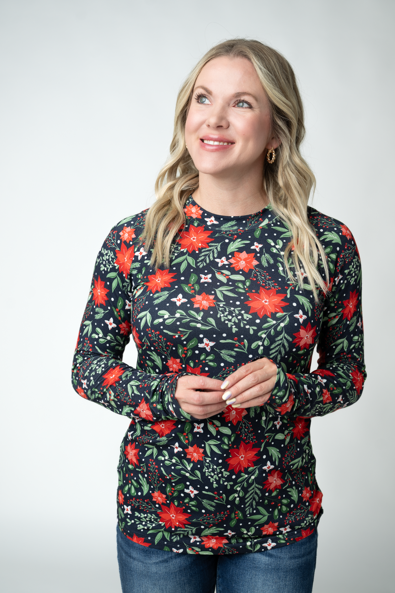 Blair Long Sleeve Top - Poinsettia Nights