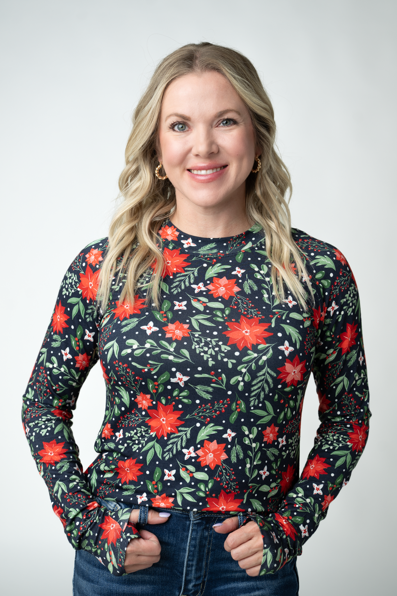 Blair Long Sleeve Top - Poinsettia Nights
