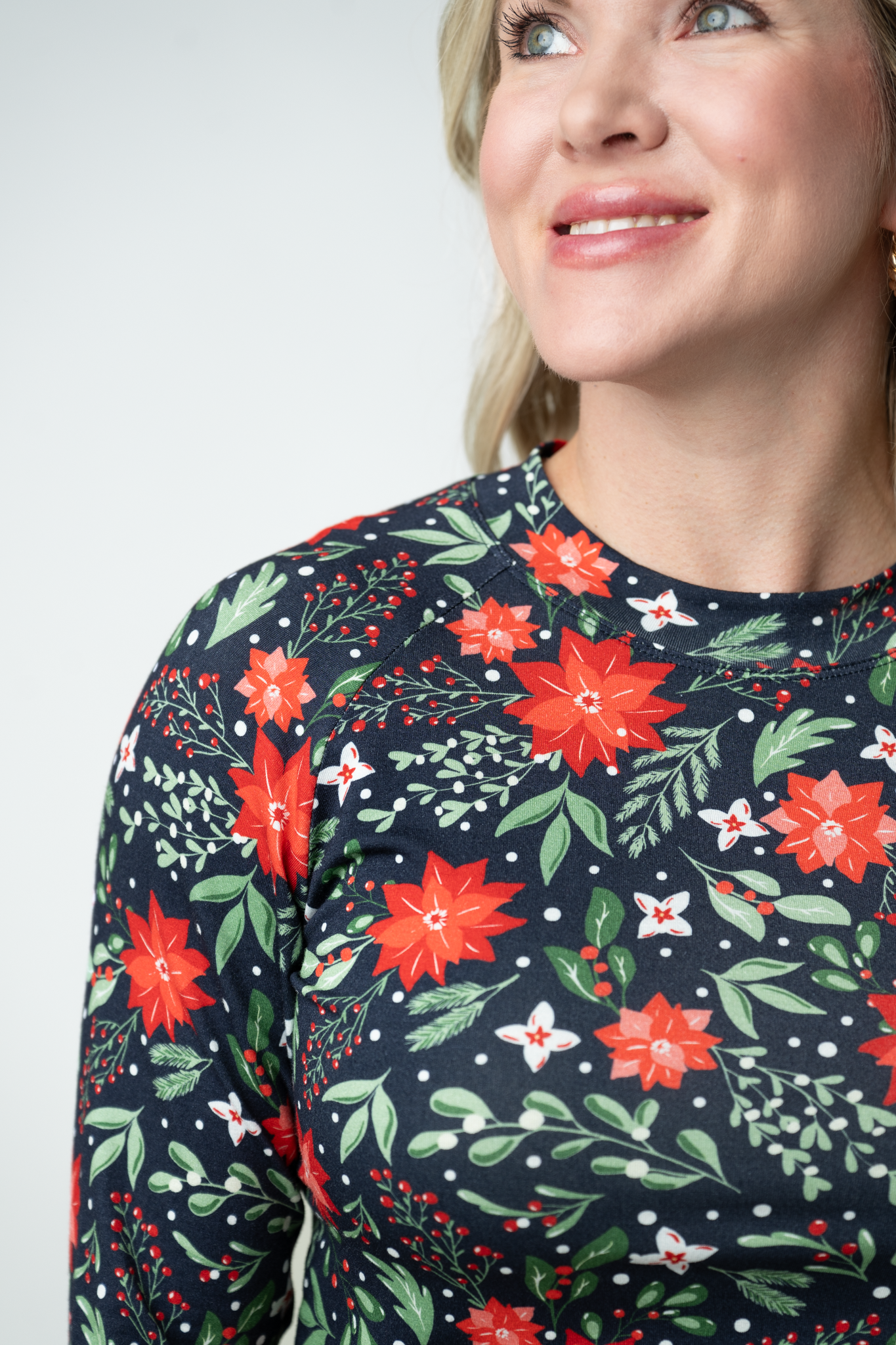 Blair Long Sleeve Top - Poinsettia Nights