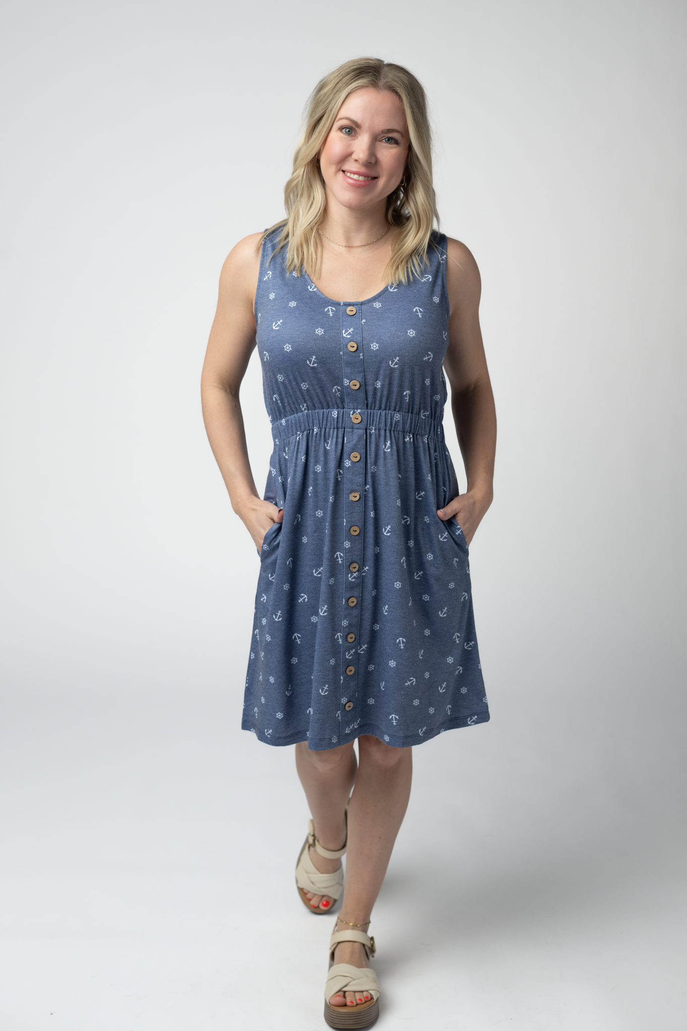 Beverly Button Dress - Nautical Navy